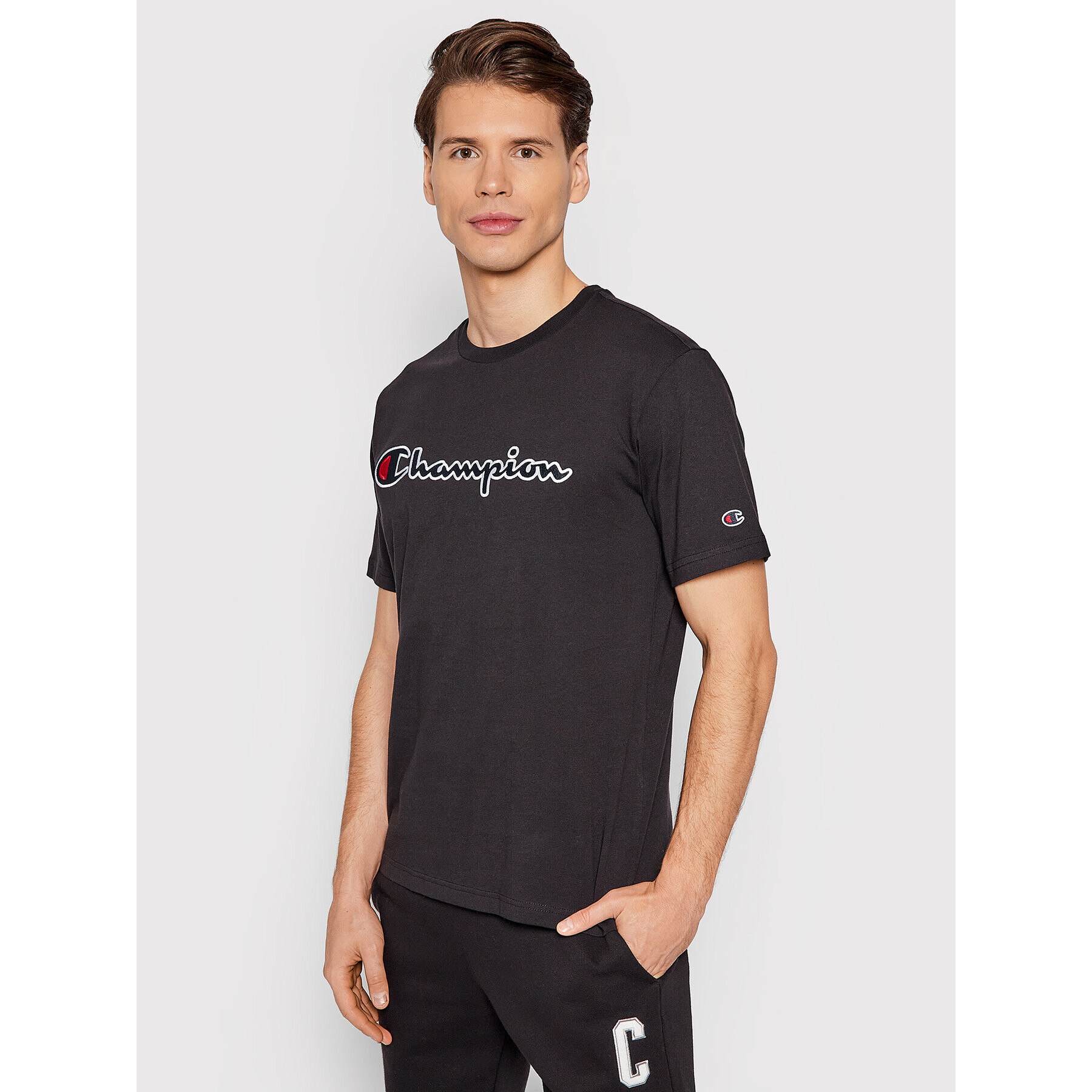 Champion Тишърт Organic Cotton Script Logo 216473 Черен Comfort Fit - Pepit.bg