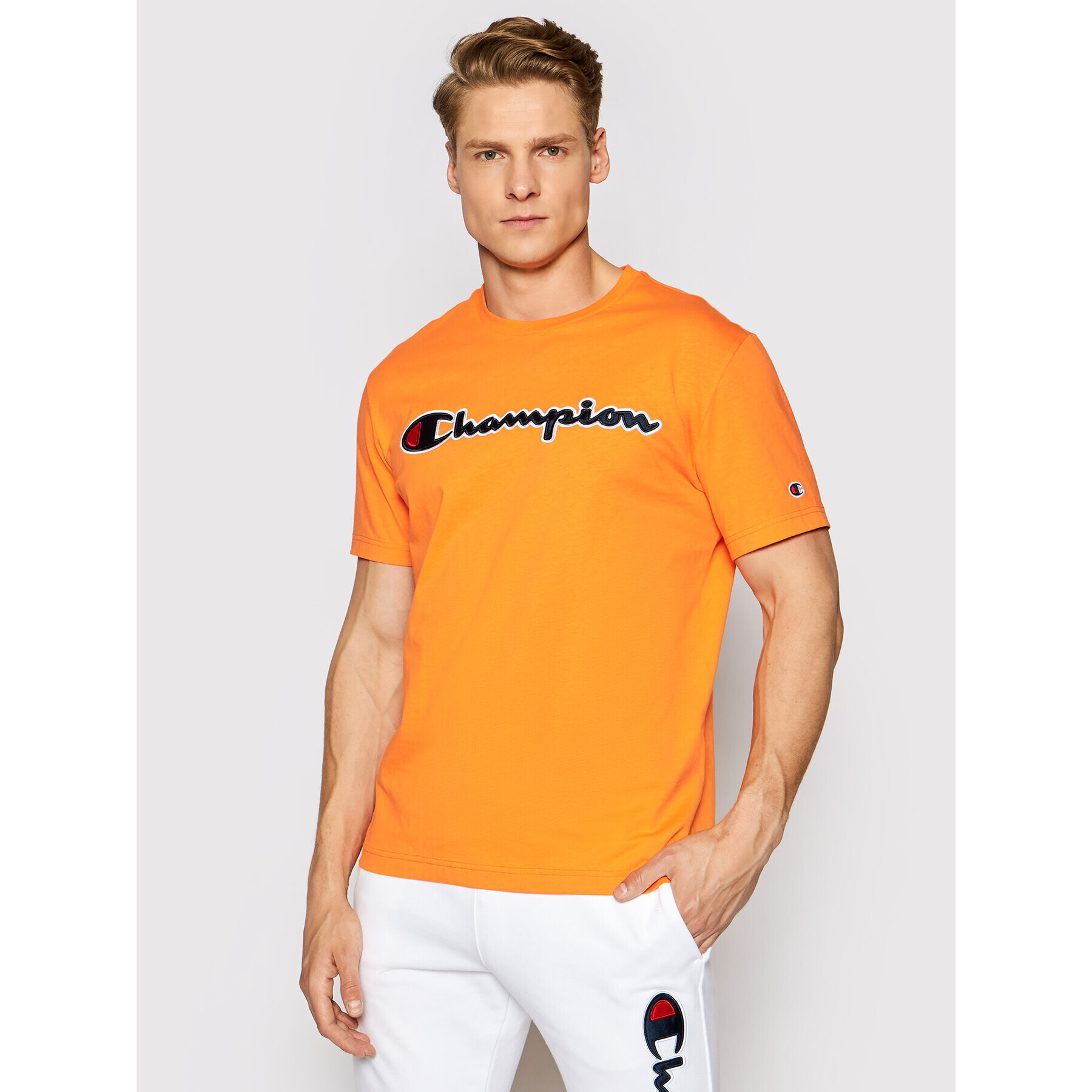 Champion Тишърт Satin Script Logo Crew Neck 214194 Оранжев Comfort Fit - Pepit.bg