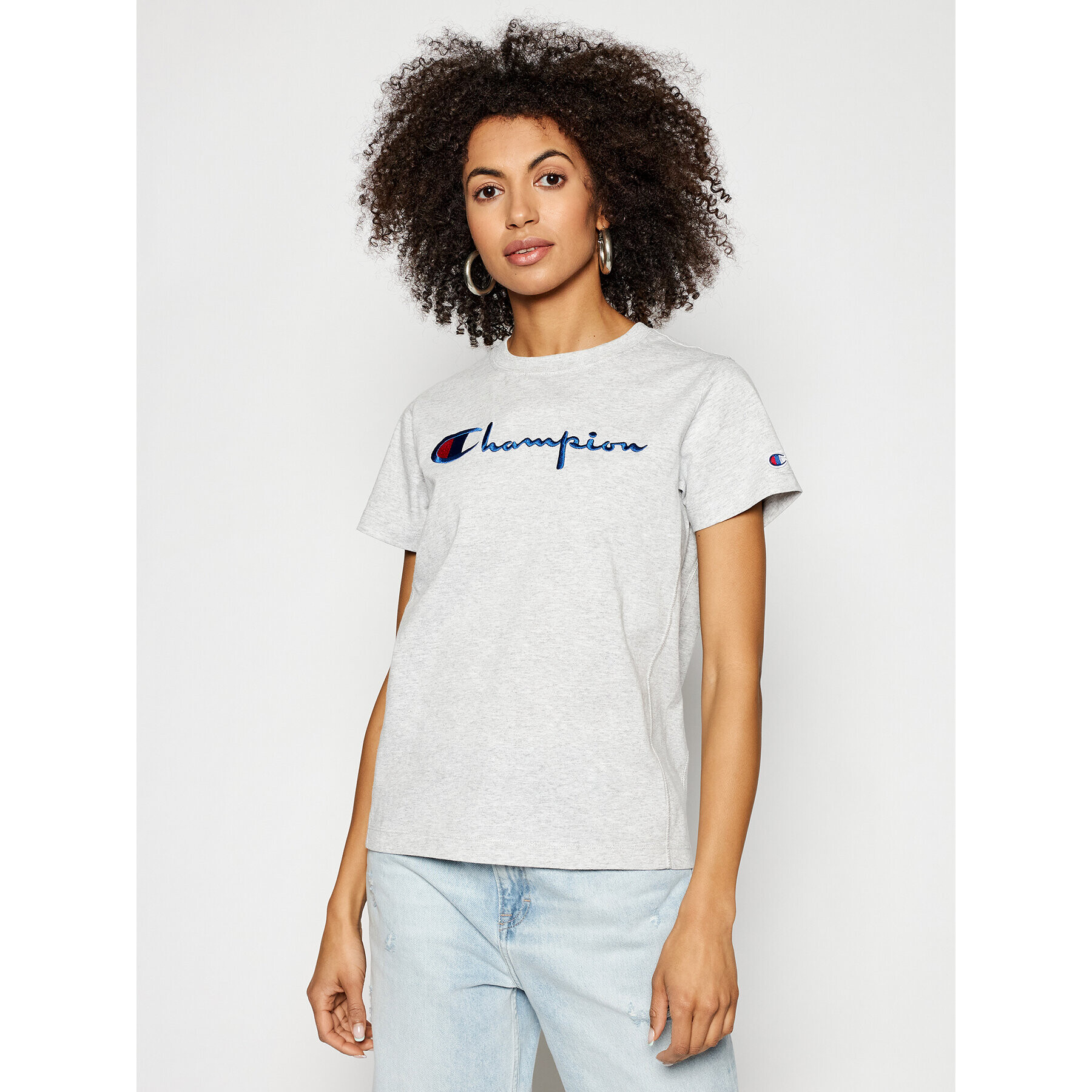 Champion Тишърт Script Logo 110992 Сив Heritage Fit - Pepit.bg