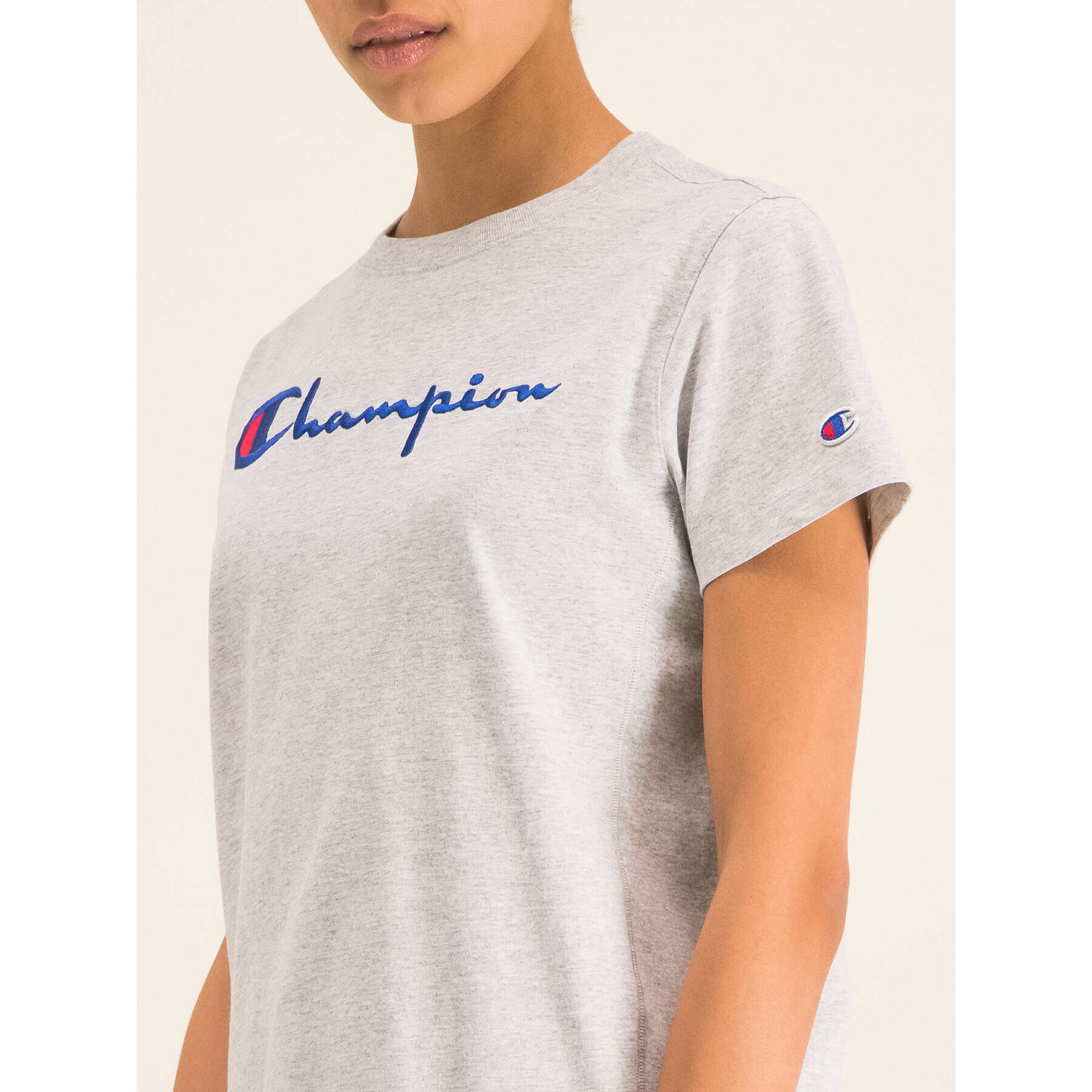 Champion Тишърт Script Logo 110992 Сив Regular Fit - Pepit.bg