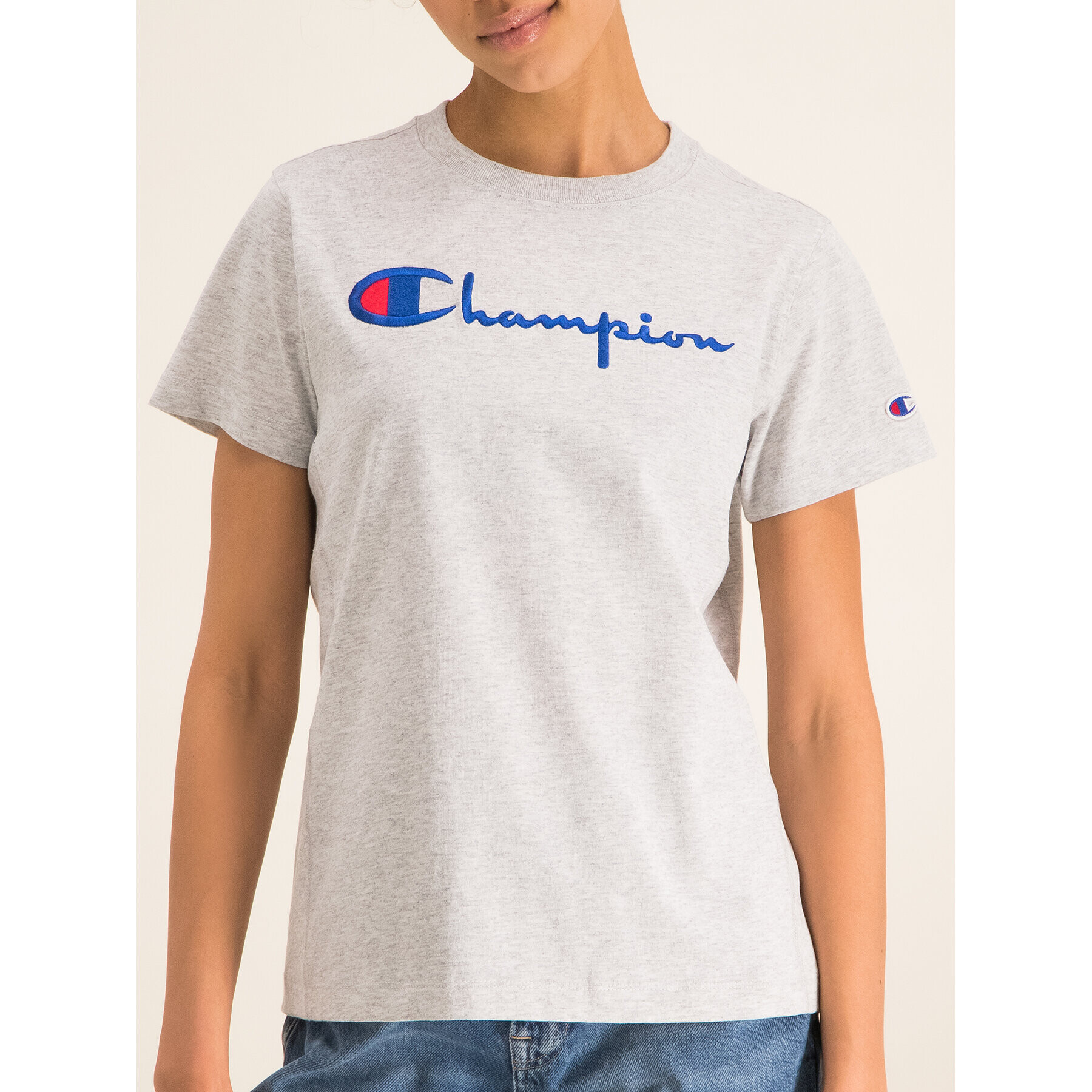 Champion Тишърт Script Logo 110992 Сив Regular Fit - Pepit.bg