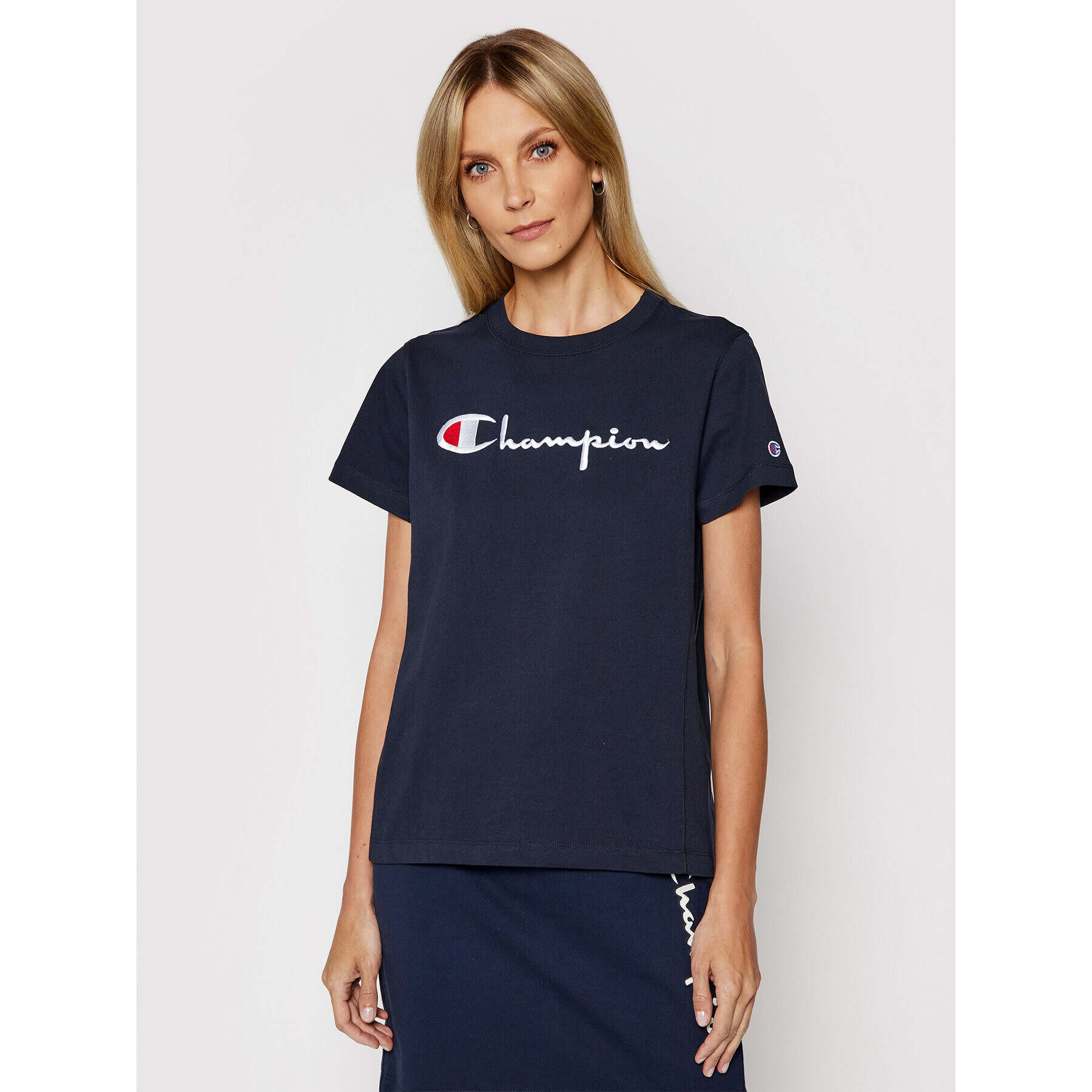 Champion Тишърт Script Logo 110992 Тъмносин Heritage Fit - Pepit.bg