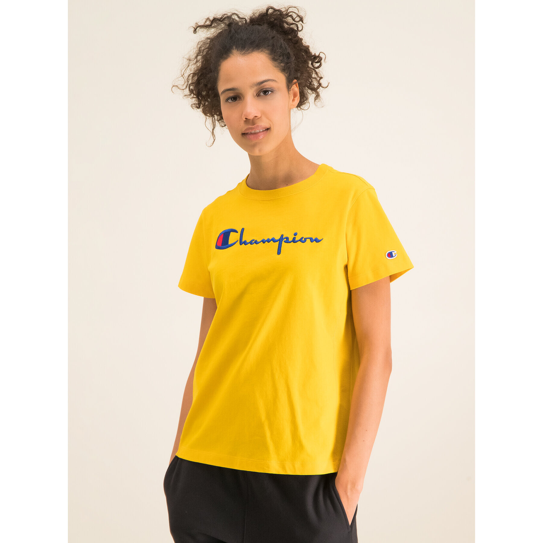 Champion Тишърт Script Logo 110992 Жълт Regular Fit - Pepit.bg