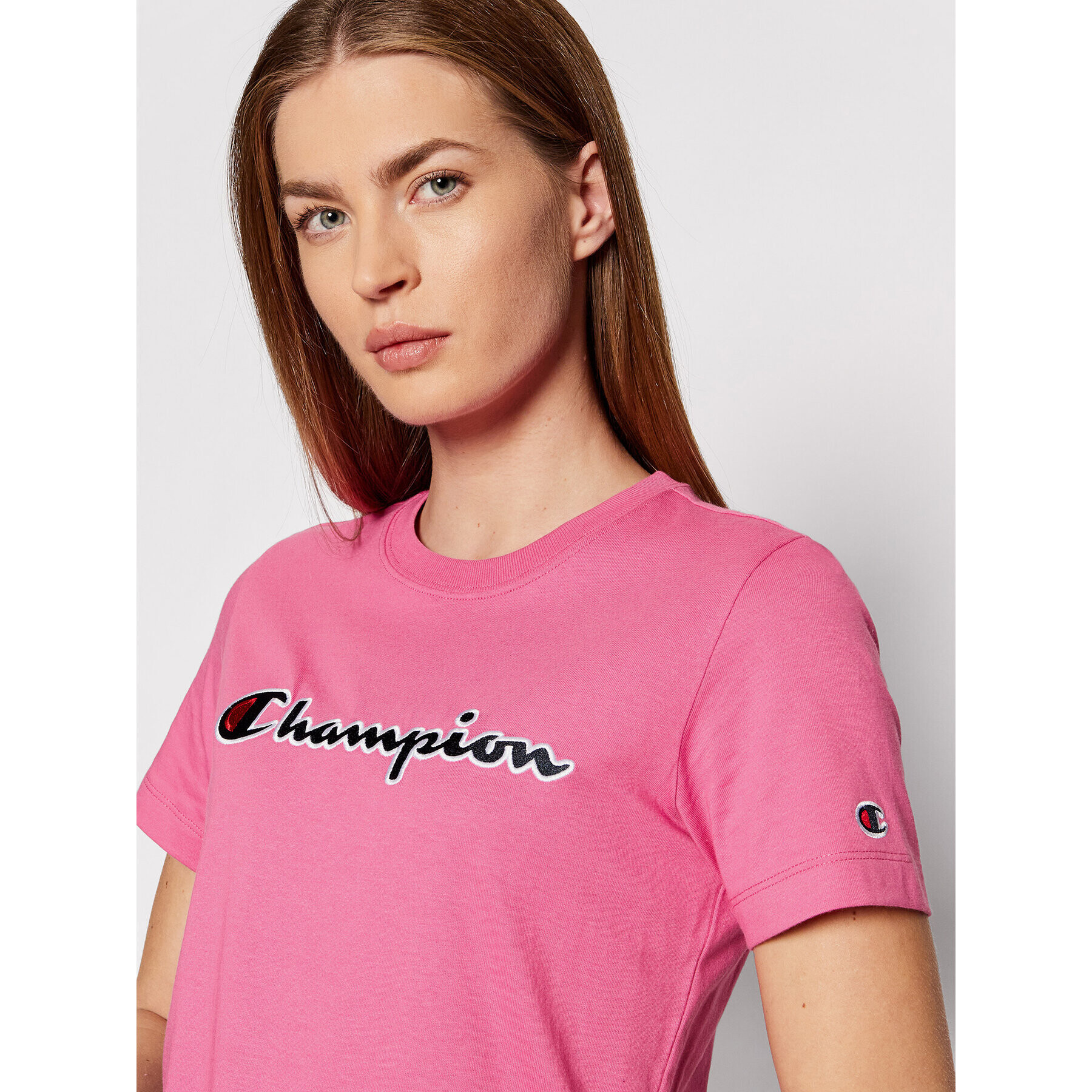 Champion Тишърт Script Logo 114472 PS158 Розов Regular Fit - Pepit.bg