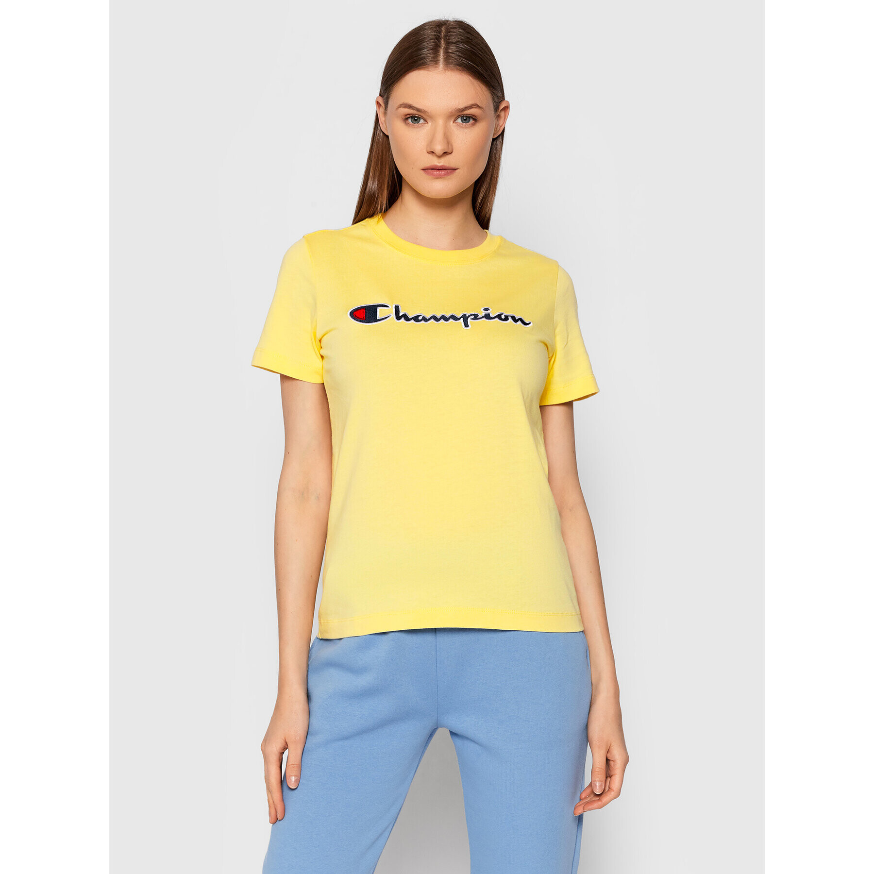 Champion Тишърт Script Logo 114472 Жълт Regular Fit - Pepit.bg