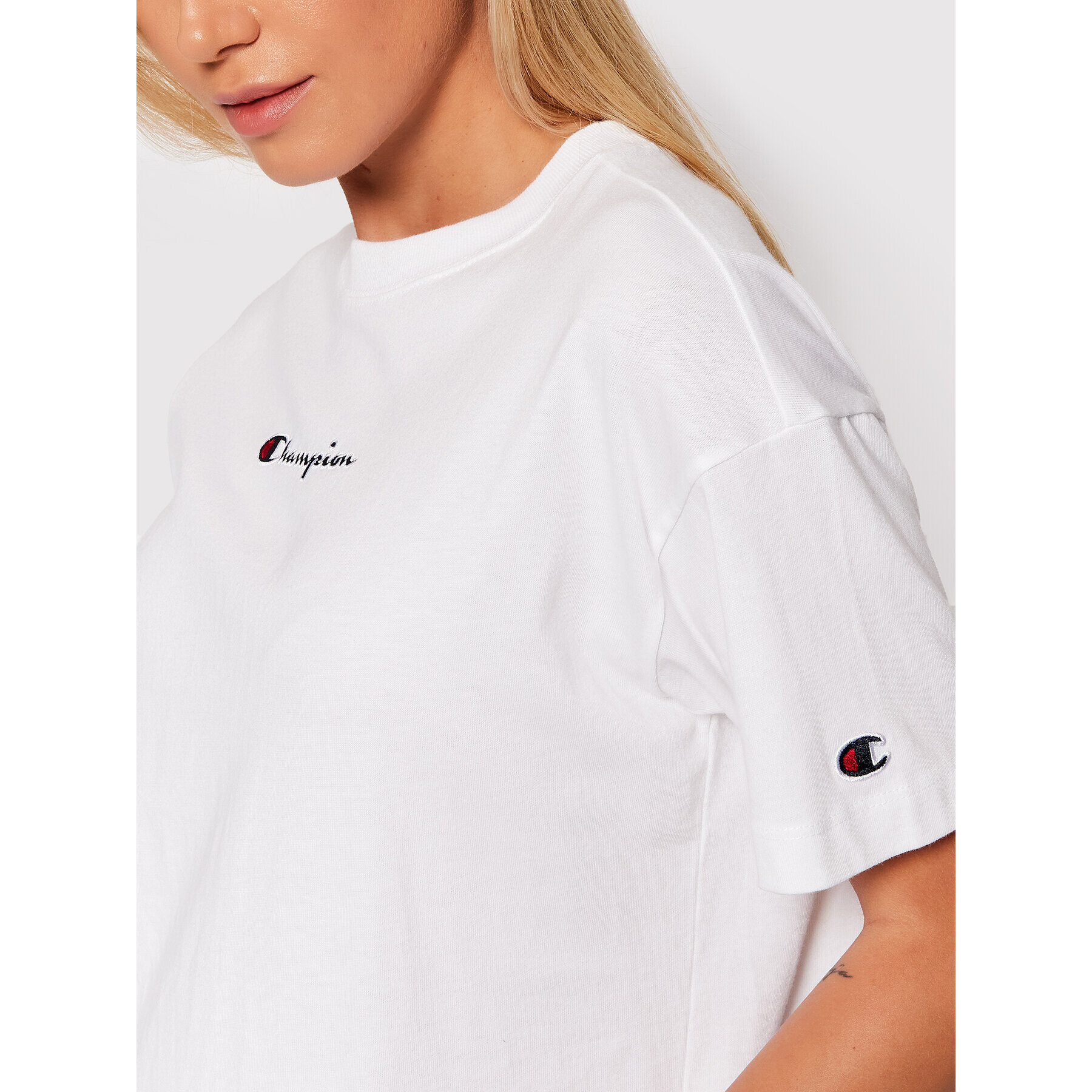 Champion Тишърт Script Logo 114474 Бял Regular Fit - Pepit.bg