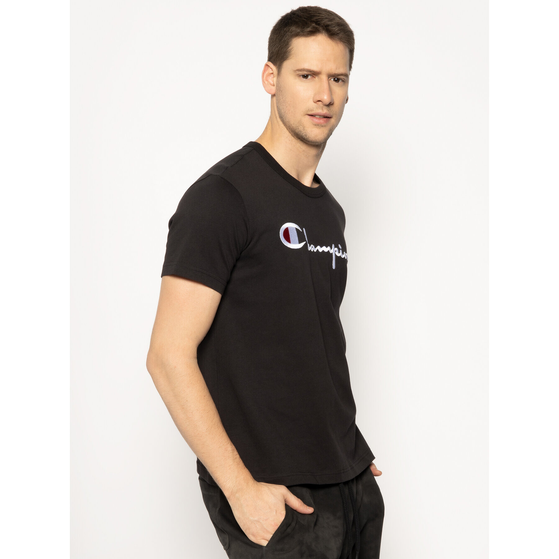 Champion Тишърт Script Logo 210972 Черен Regular Fit - Pepit.bg