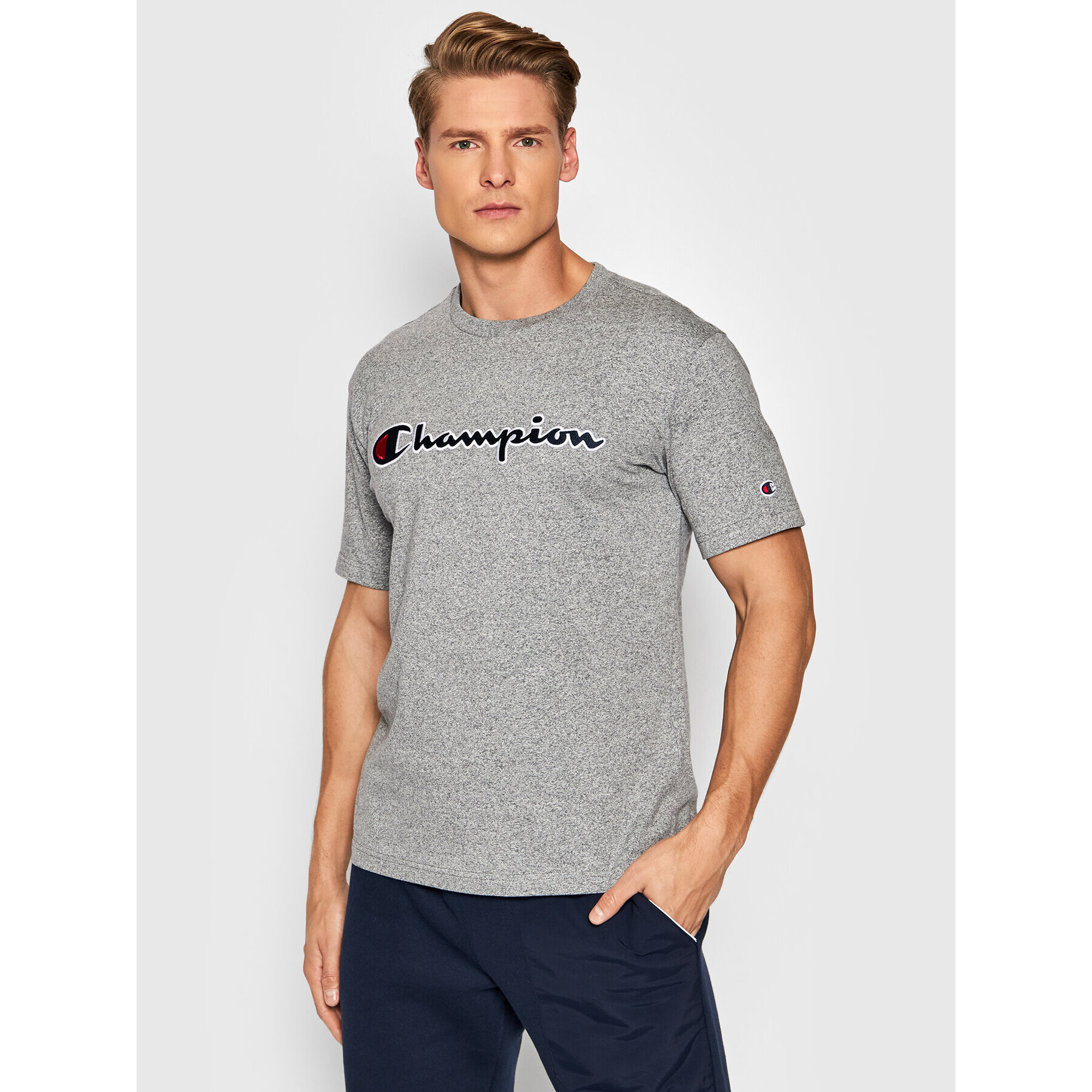 Champion Тишърт Script Logo 216473 Сив Comfort Fit - Pepit.bg