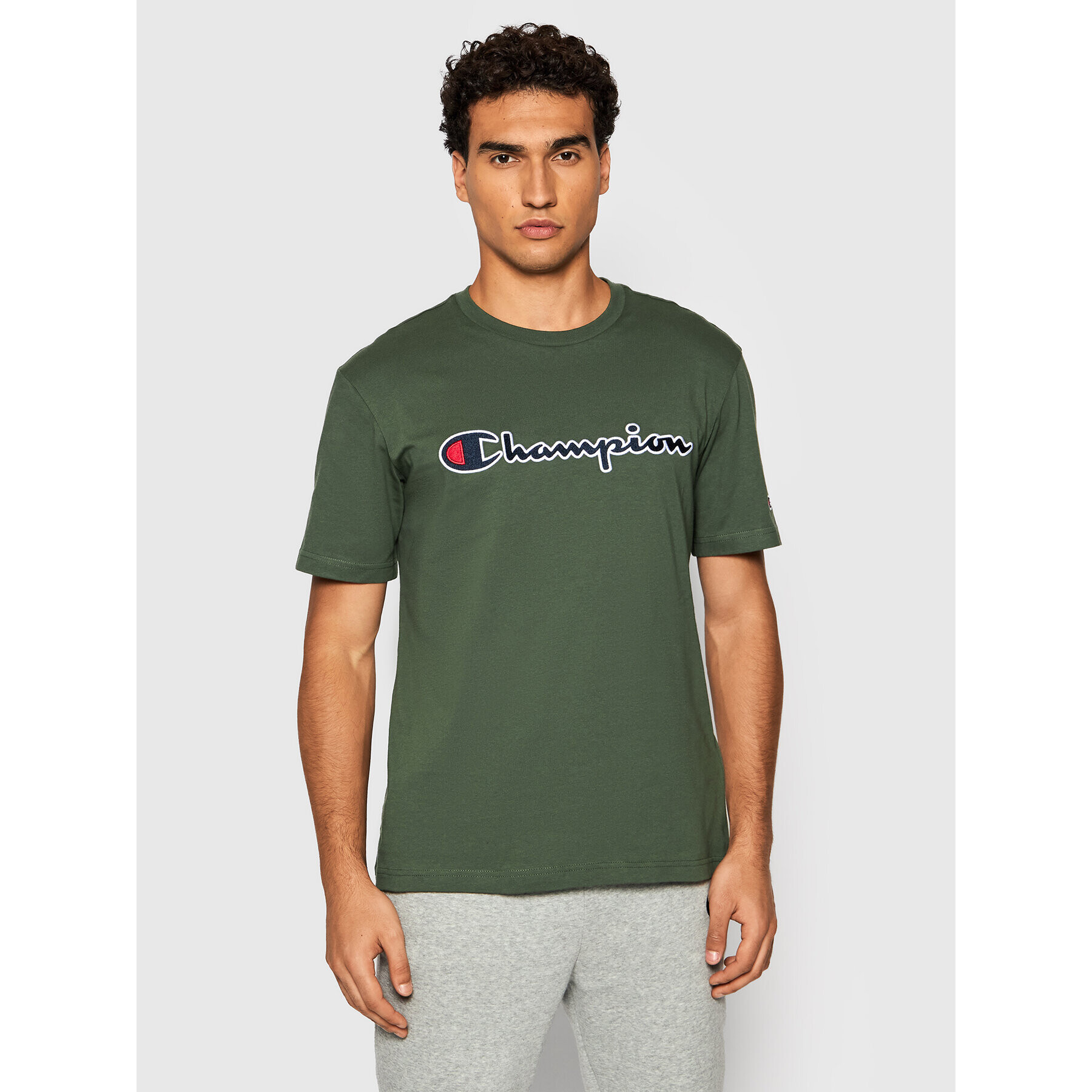 Champion Тишърт Script Logo 216473 Зелен Comfort Fit - Pepit.bg