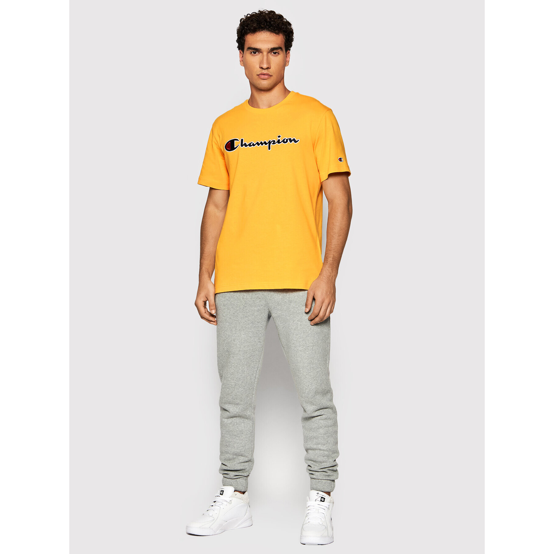 Champion Тишърт Script Logo 216473 Жълт Regular Fit - Pepit.bg