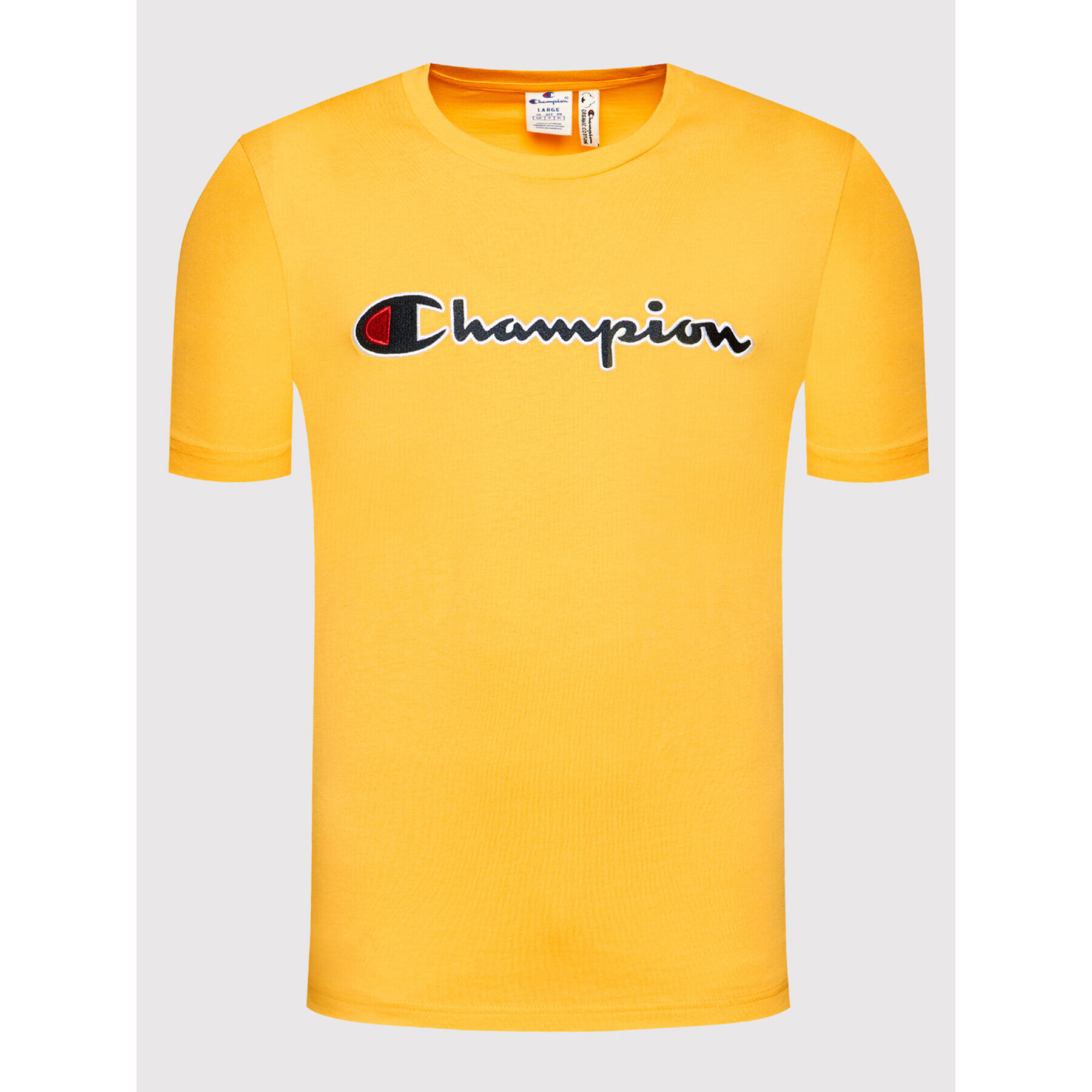 Champion Тишърт Script Logo 216473 Жълт Regular Fit - Pepit.bg