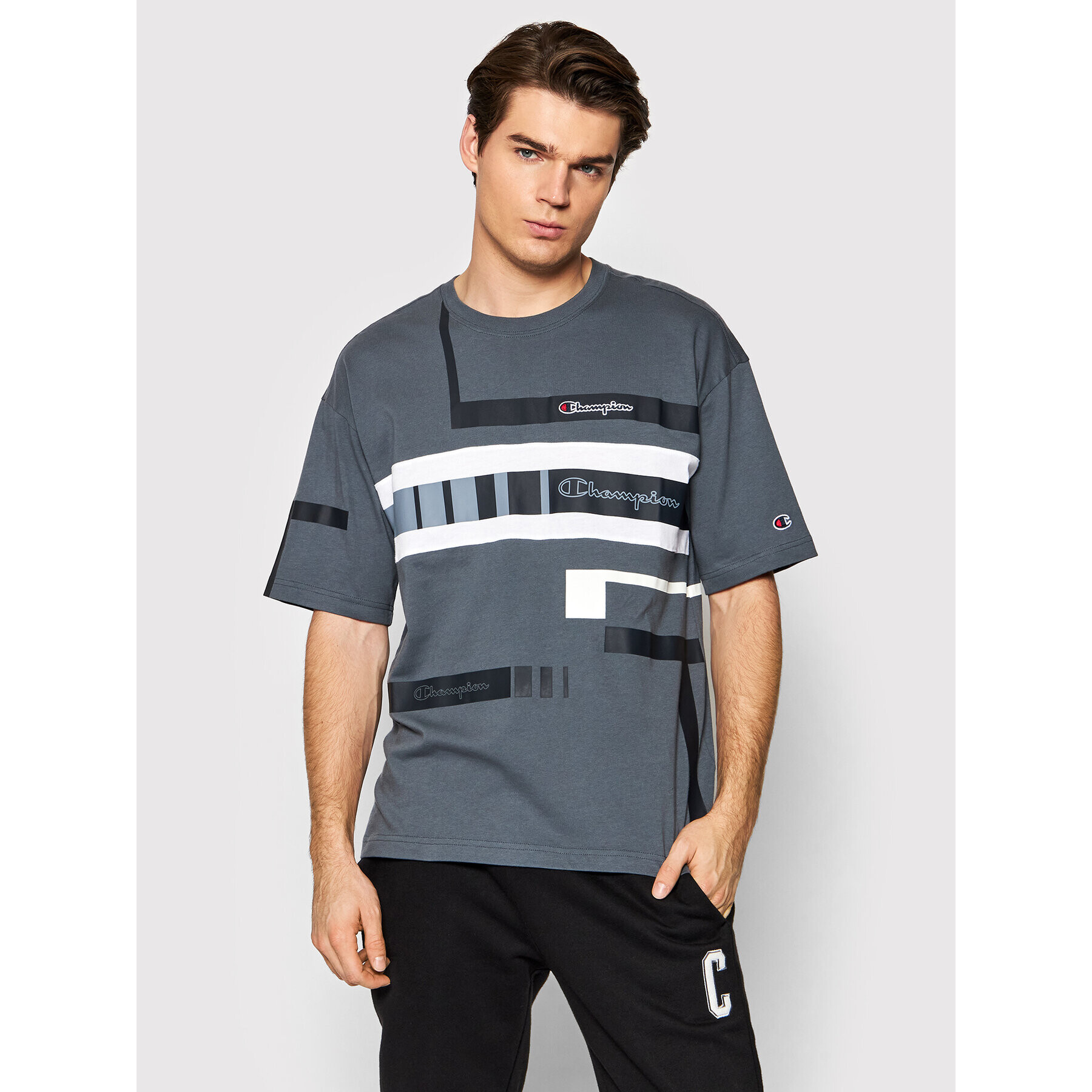 Champion Тишърт Script Logo 216487 Сив Custom Fit - Pepit.bg
