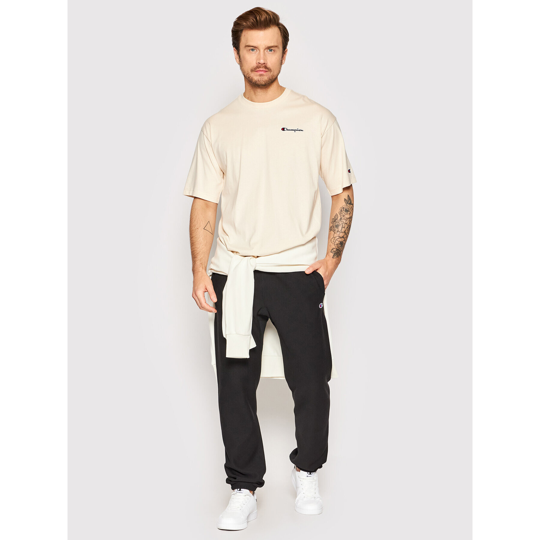 Champion Тишърт Script Logo 217071 Бежов Regular Fit - Pepit.bg