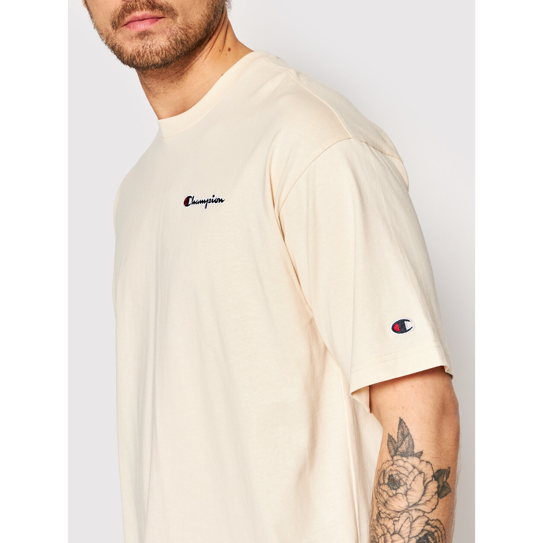 Champion Тишърт Script Logo 217071 Бежов Regular Fit - Pepit.bg