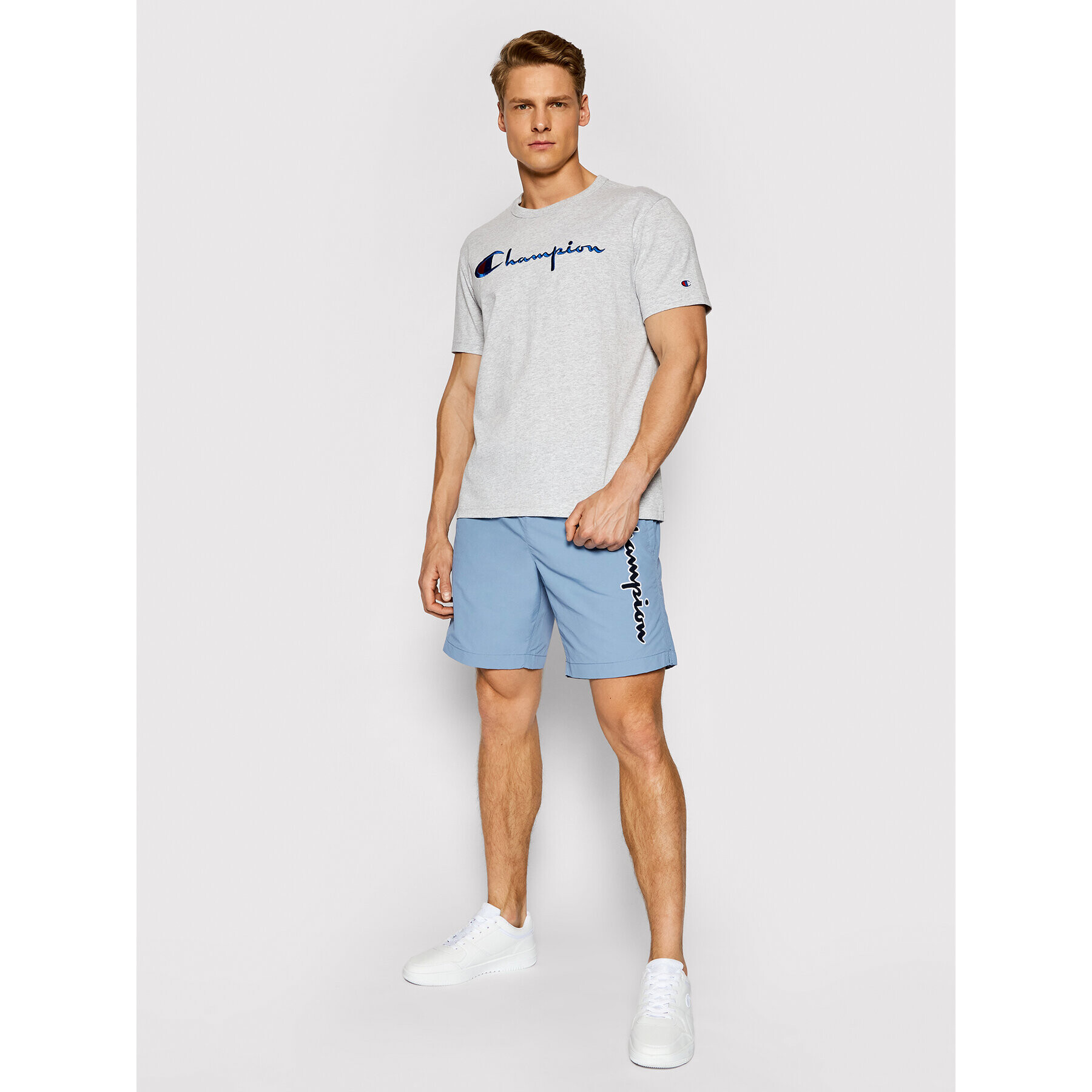 Champion Тишърт Script Logo Crew 210972 Сив Regular Fit - Pepit.bg