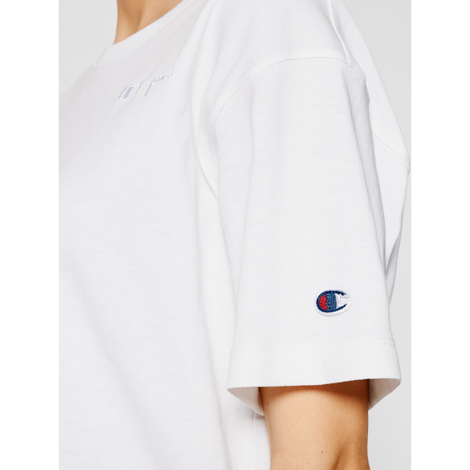 Champion Тишърт Script Logo Embroidery 112732 Бял Oversize - Pepit.bg