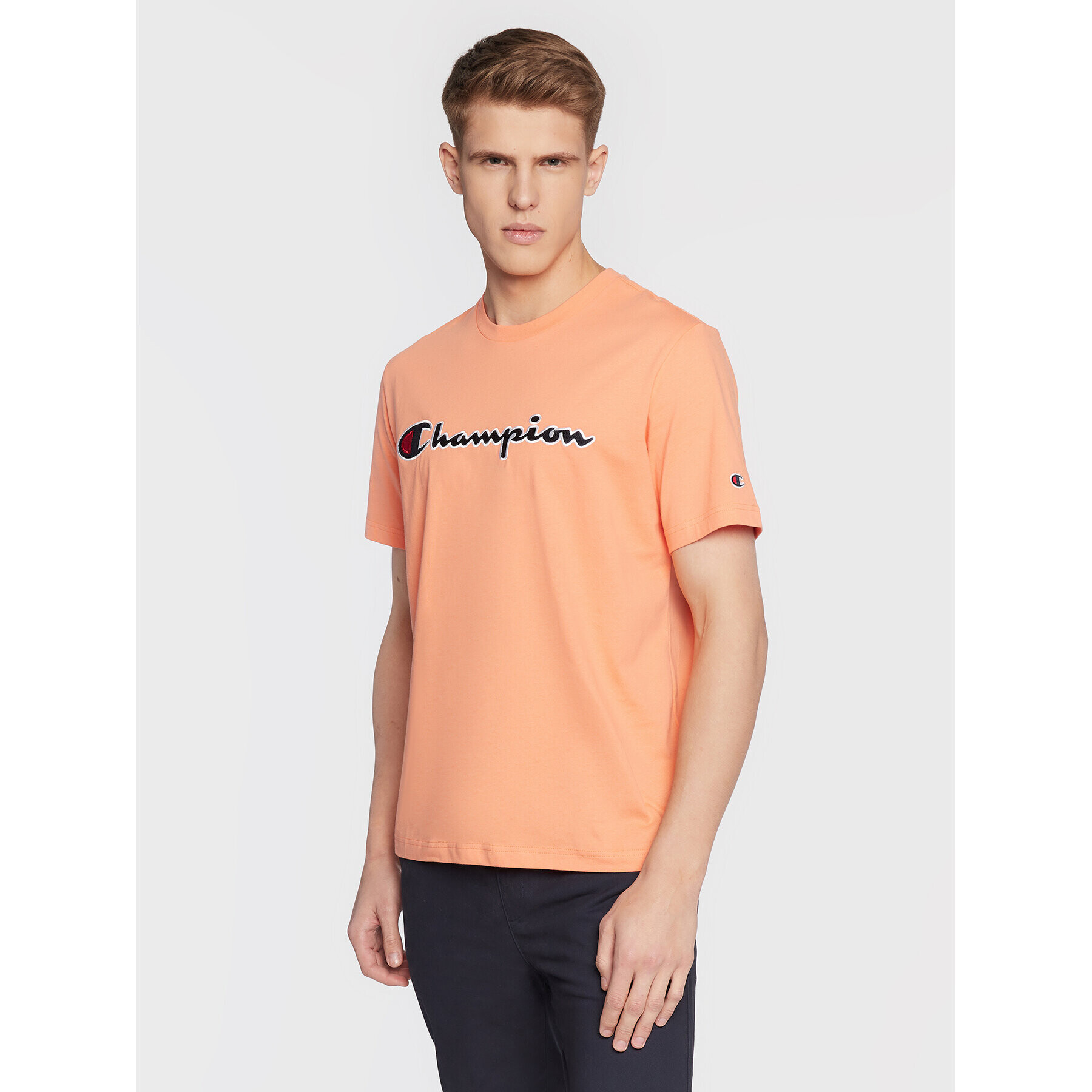 Champion Тишърт Script Logo Embroidery 218007 Оранжев Regular Fit - Pepit.bg