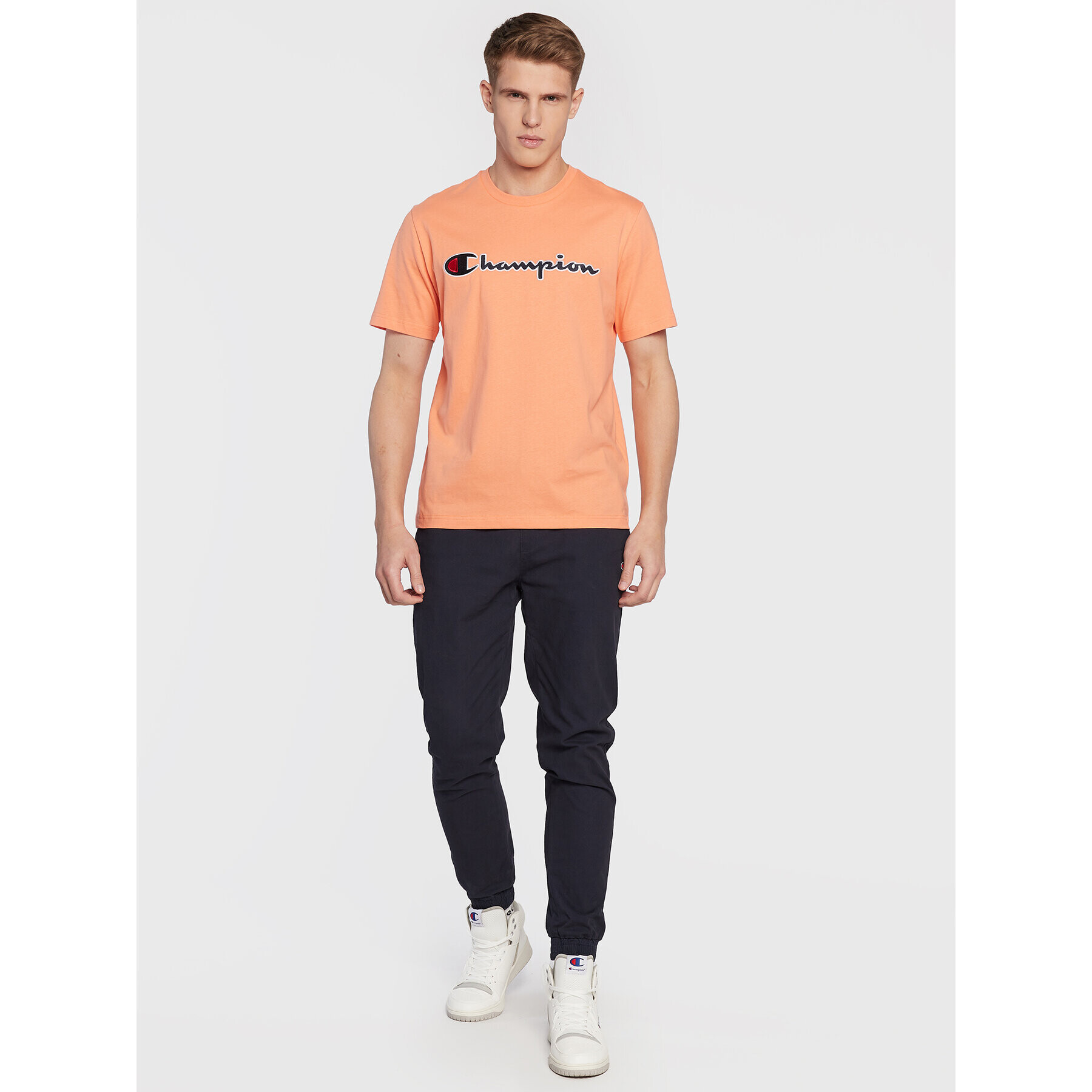 Champion Тишърт Script Logo Embroidery 218007 Оранжев Regular Fit - Pepit.bg