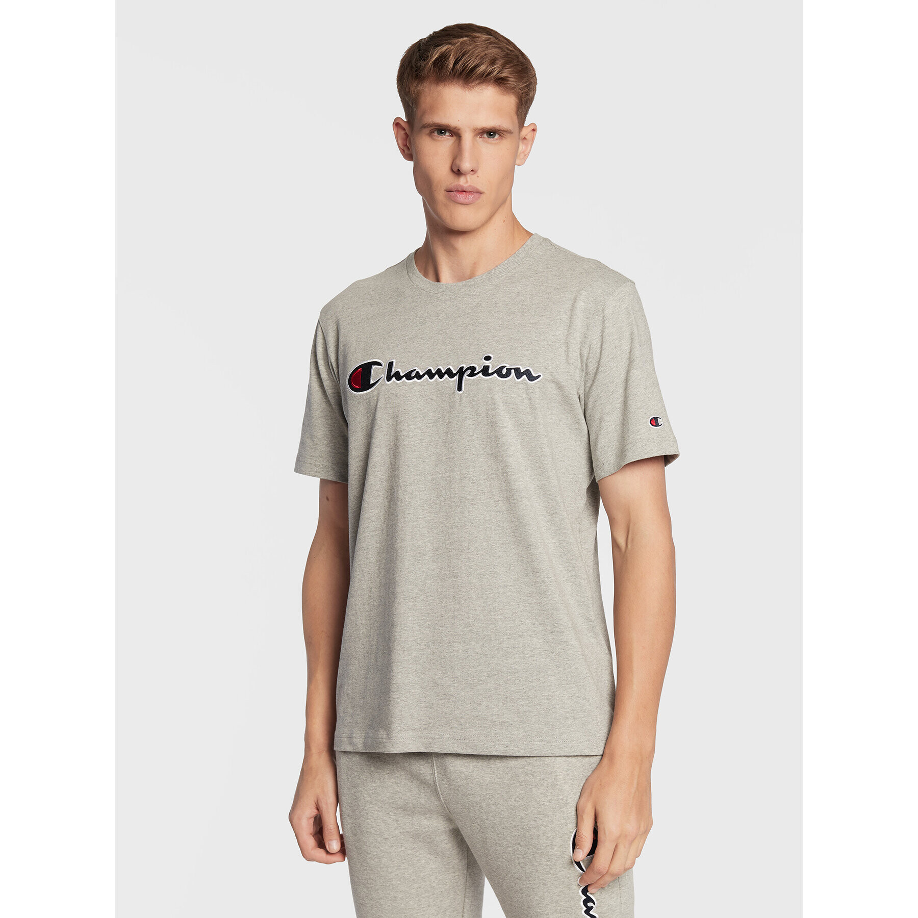 Champion Тишърт Script Logo Embroidery 218007 Сив Regular Fit - Pepit.bg