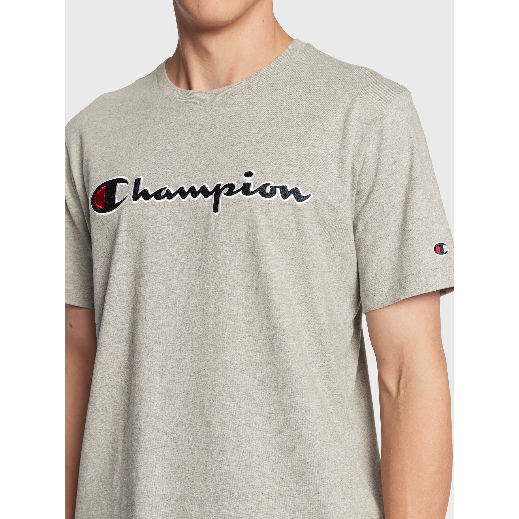 Champion Тишърт Script Logo Embroidery 218007 Сив Regular Fit - Pepit.bg