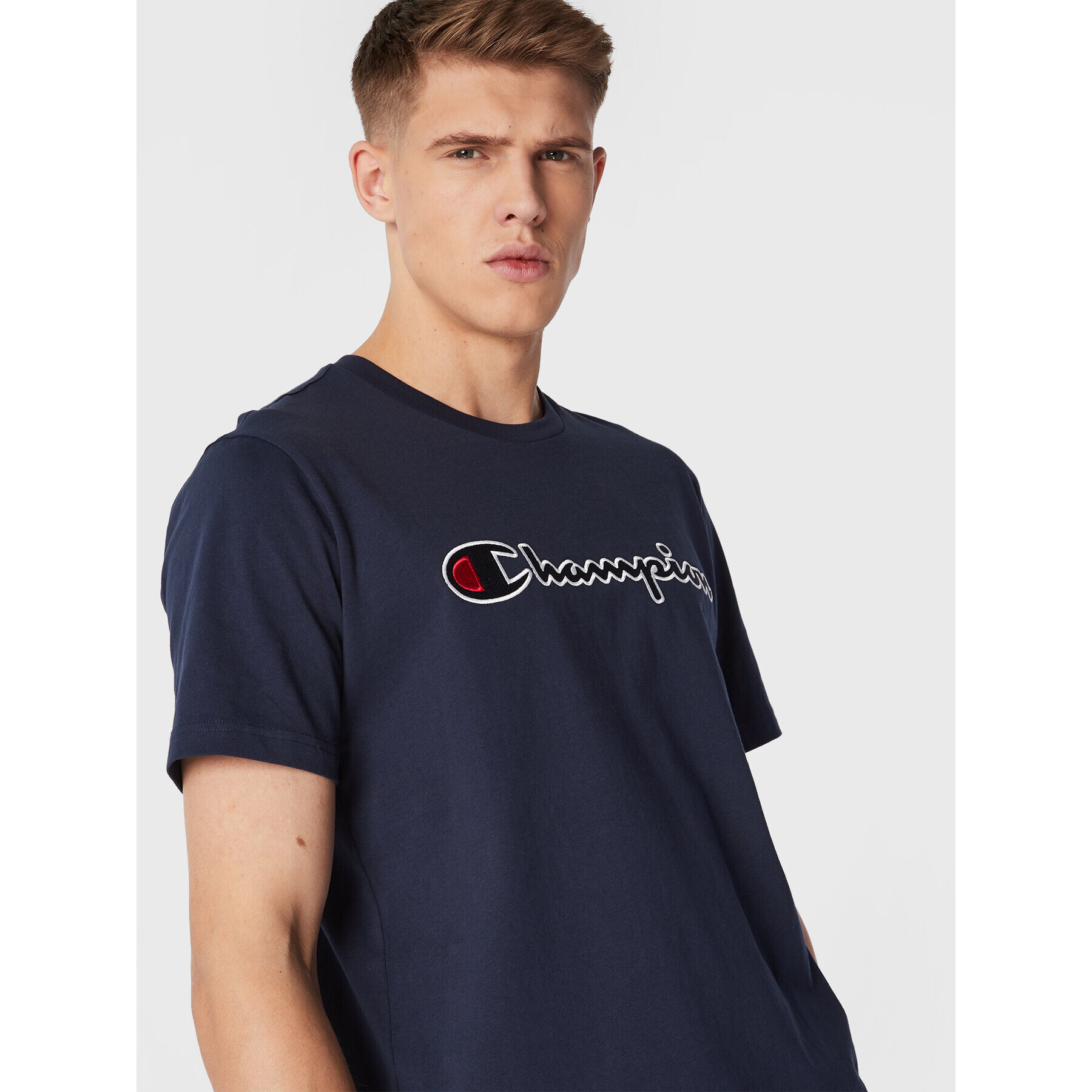 Champion Тишърт Script Logo Embroidery 218007 Тъмносин Regular Fit - Pepit.bg