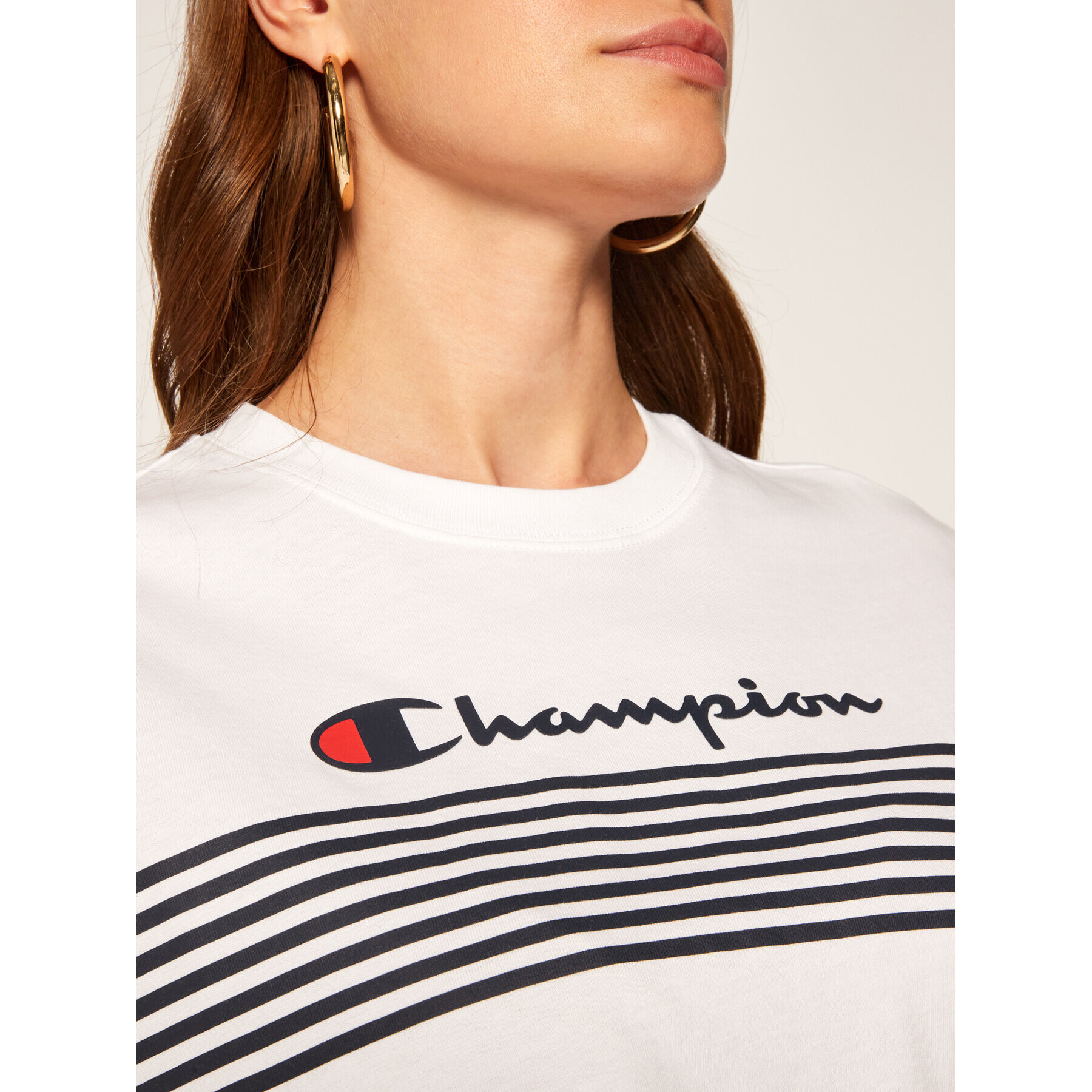 Champion Тишърт Script Logo Stripe 113098 Бял Custom Fit - Pepit.bg