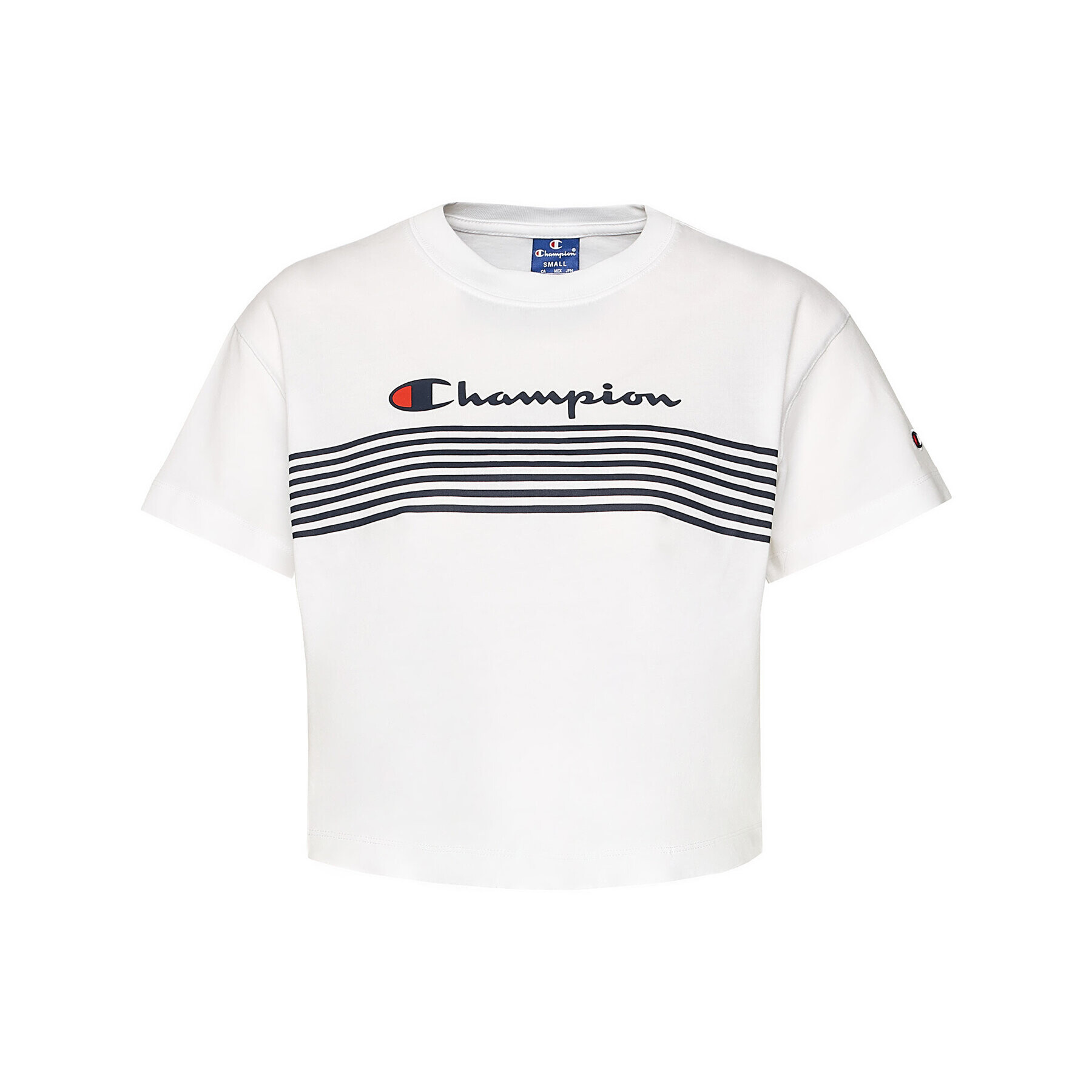 Champion Тишърт Script Logo Stripe 113098 Бял Custom Fit - Pepit.bg