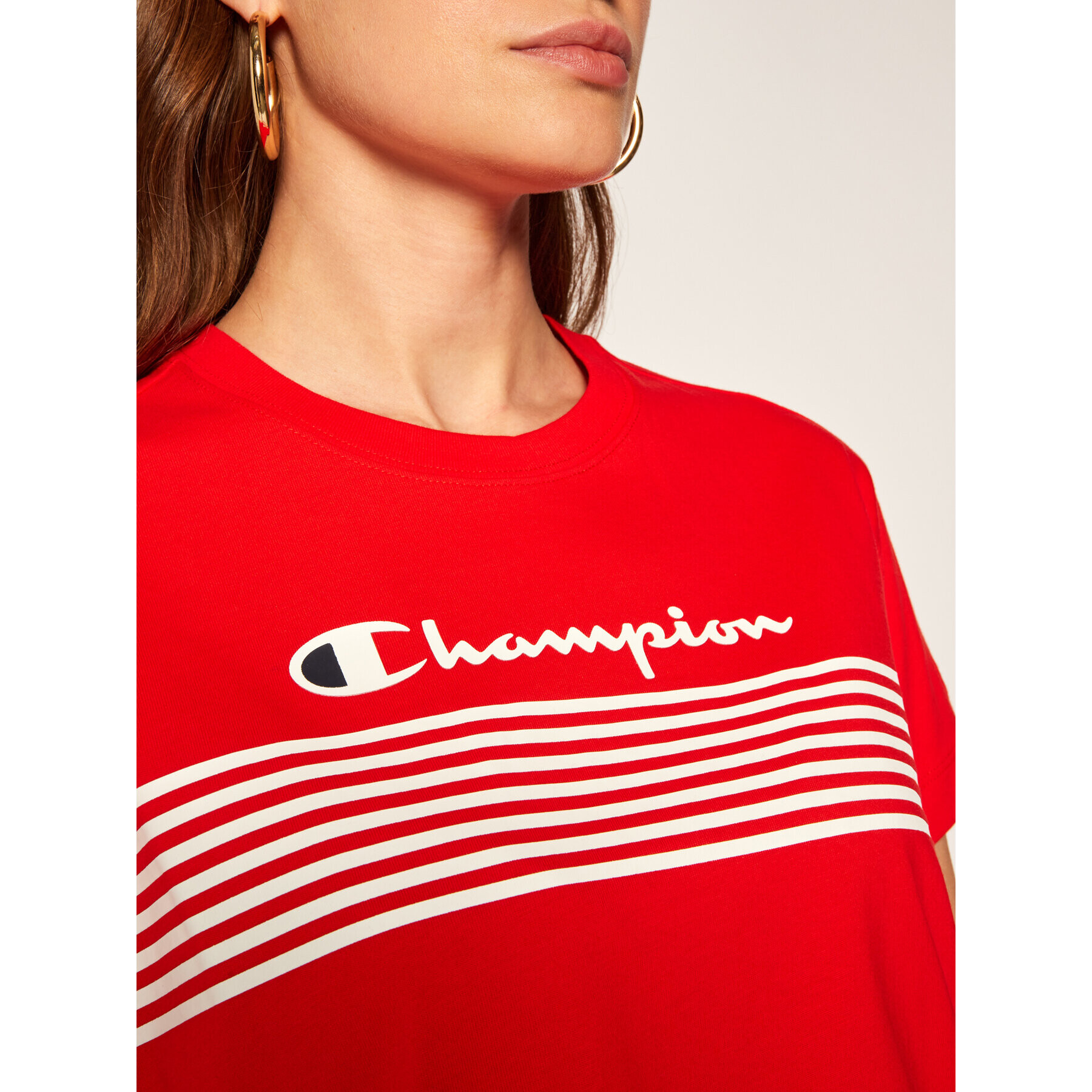 Champion Тишърт Script Logo Stripe 113098 Червен Custom Fit - Pepit.bg