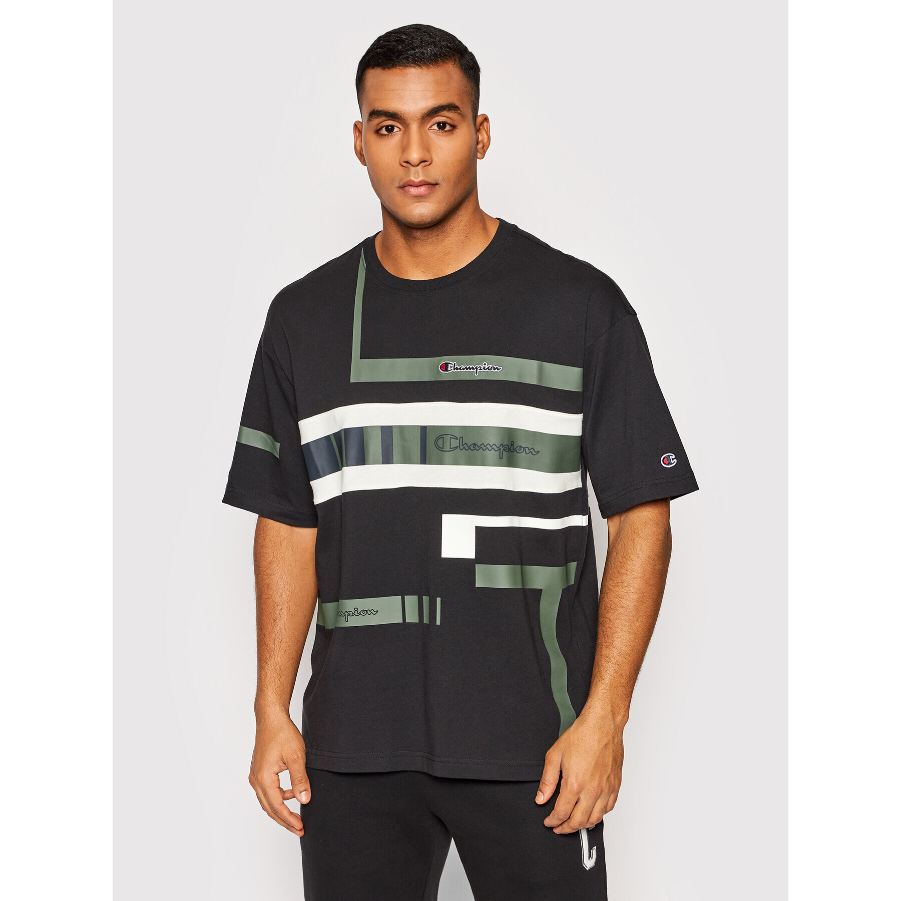 Champion Тишърт Script Logo Stripe 216487 Черен Custom Fit - Pepit.bg