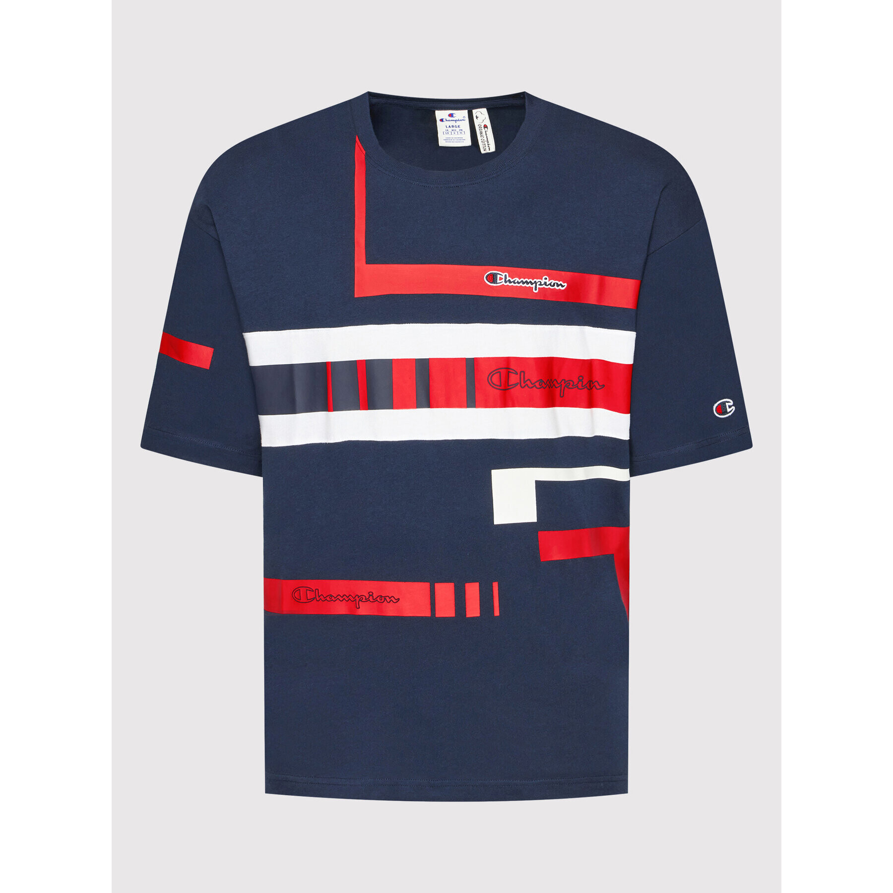 Champion Тишърт Script Logo Stripe 216487 Тъмносин Custom Fit - Pepit.bg