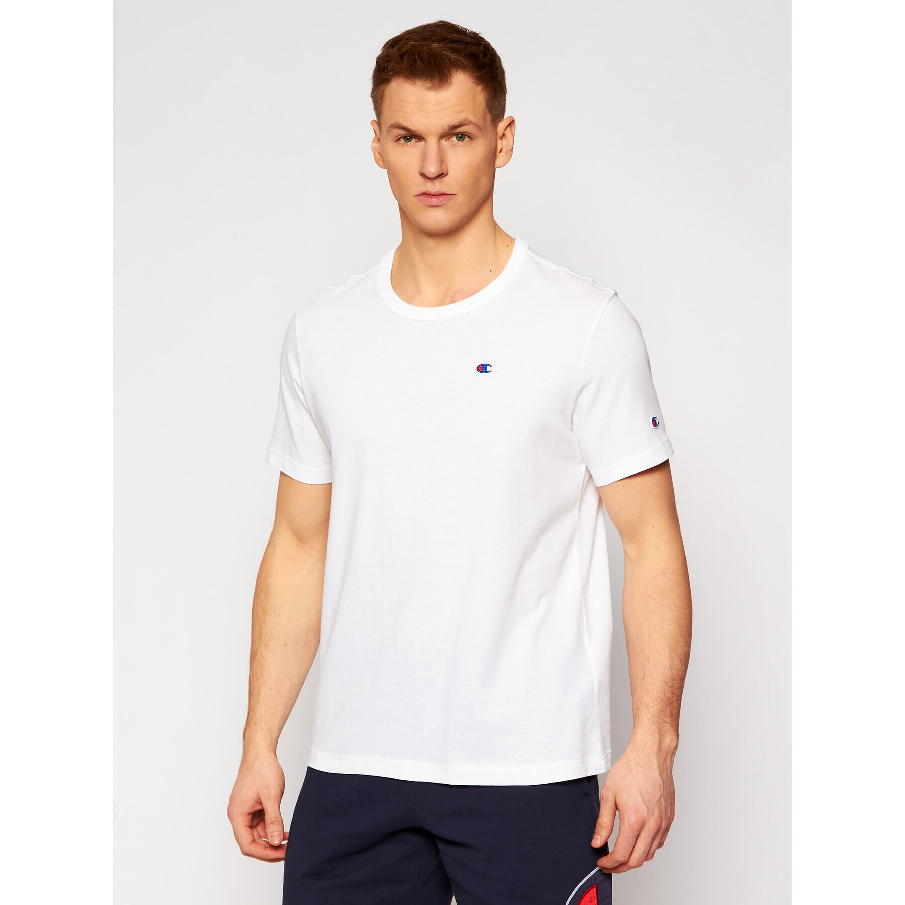 Champion Тишърт Small C Logo 214674 Бял Custom Fit - Pepit.bg