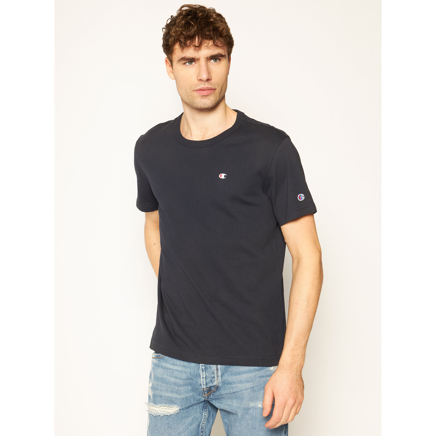 Champion Тишърт Small C Logo 214674 Тъмносин Custom Fit - Pepit.bg