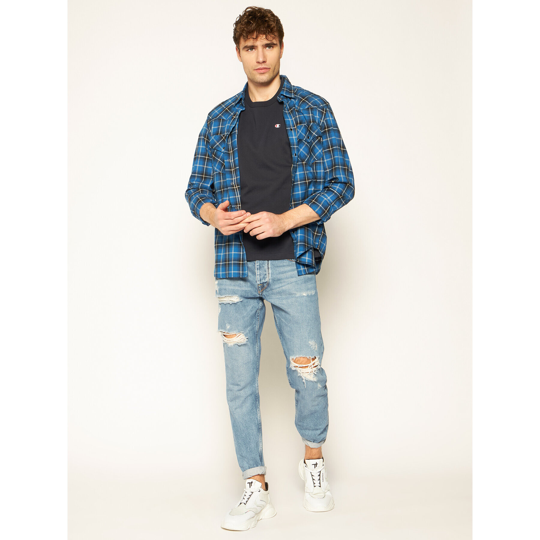 Champion Тишърт Small C Logo 214674 Тъмносин Custom Fit - Pepit.bg