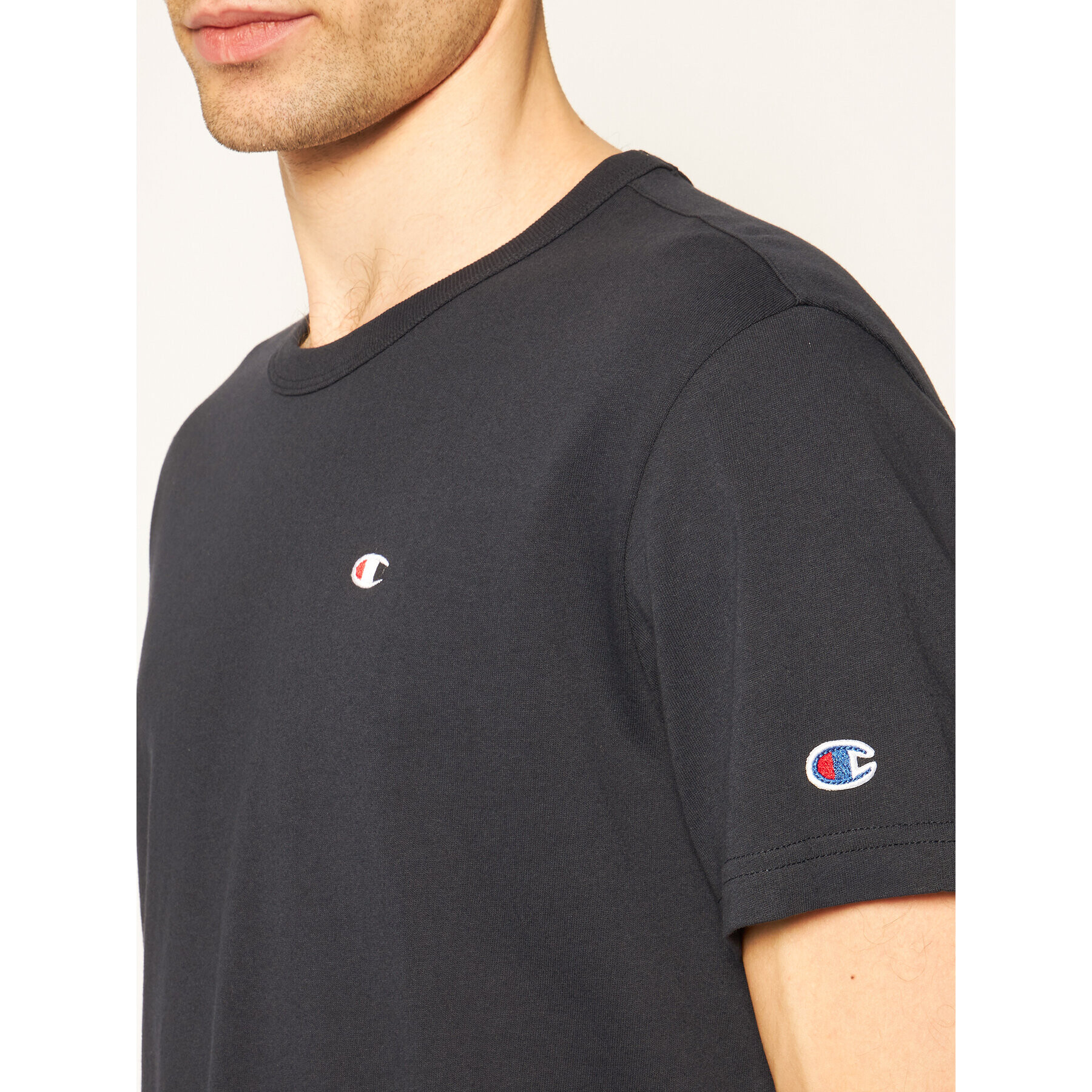 Champion Тишърт Small C Logo 214674 Тъмносин Custom Fit - Pepit.bg