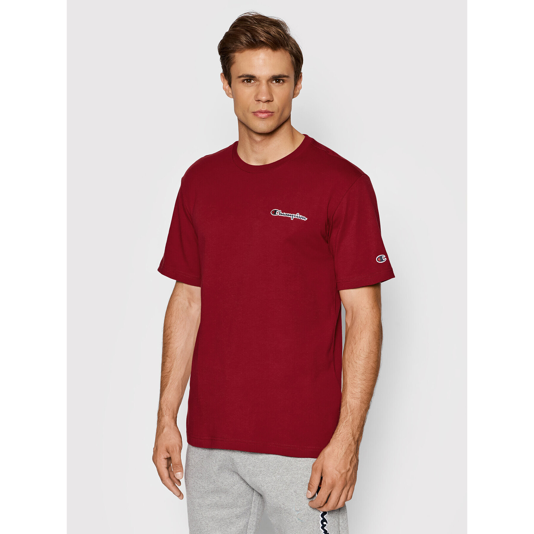 Champion Тишърт Small Script Logo 216480 Бордо Regular Fit - Pepit.bg