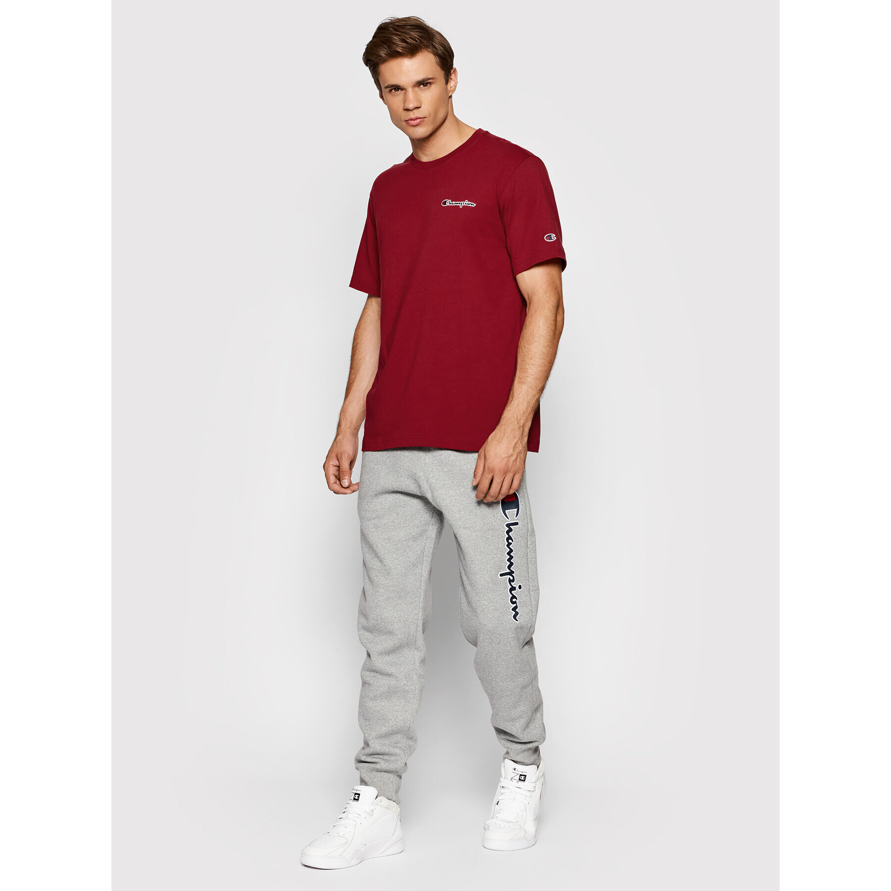 Champion Тишърт Small Script Logo 216480 Бордо Regular Fit - Pepit.bg