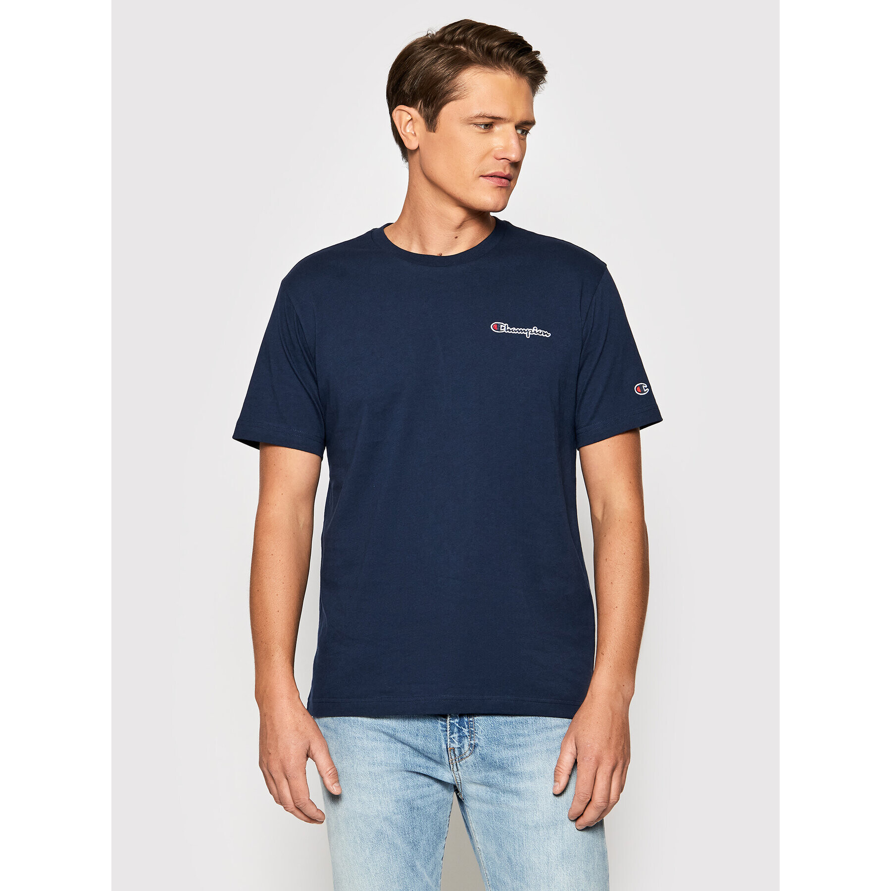 Champion Тишърт Small Script Logo 216480 Тъмносин Regular Fit - Pepit.bg