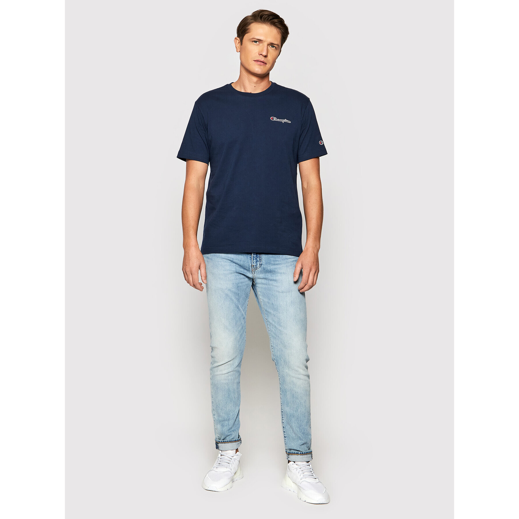 Champion Тишърт Small Script Logo 216480 Тъмносин Regular Fit - Pepit.bg