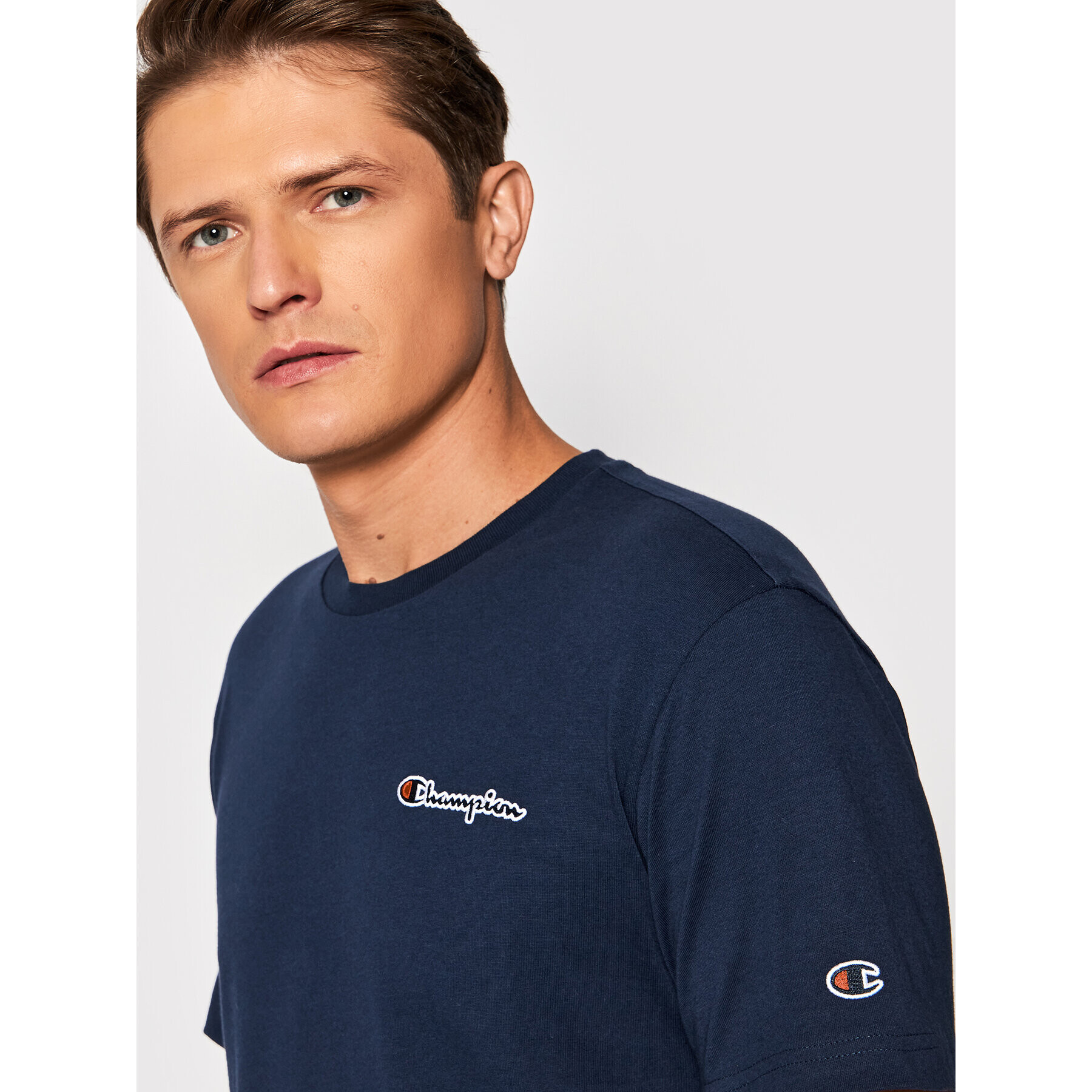 Champion Тишърт Small Script Logo 216480 Тъмносин Regular Fit - Pepit.bg