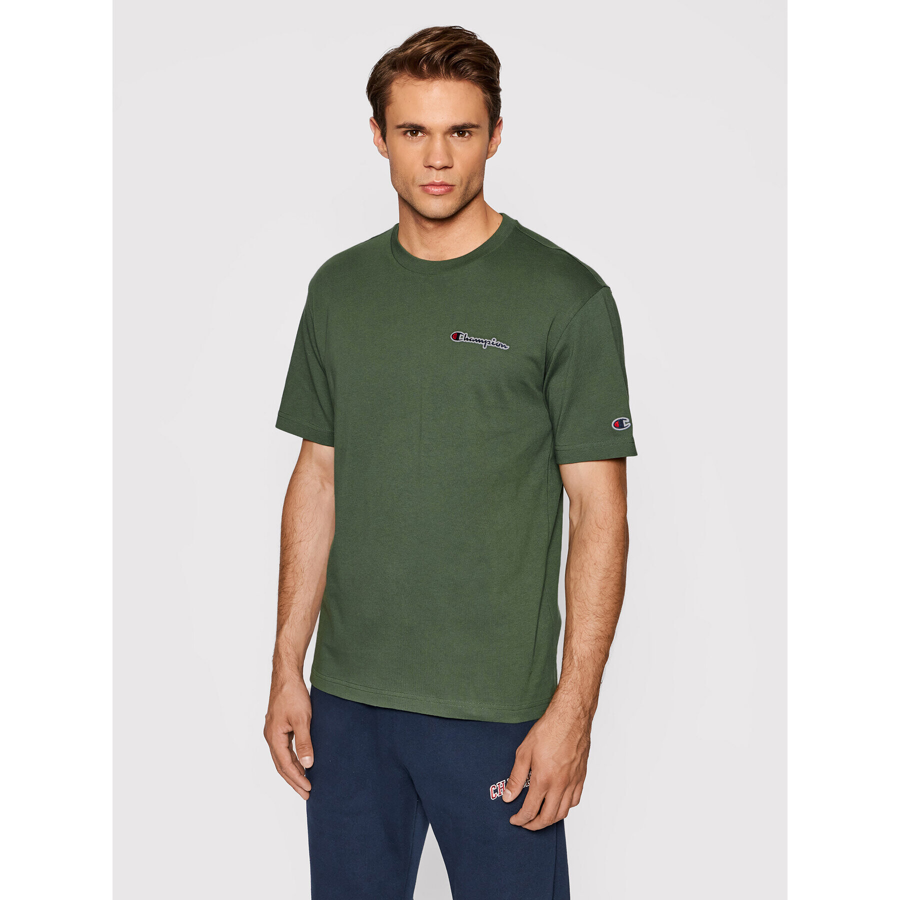 Champion Тишърт Small Script Logo 216480 Зелен Regular Fit - Pepit.bg