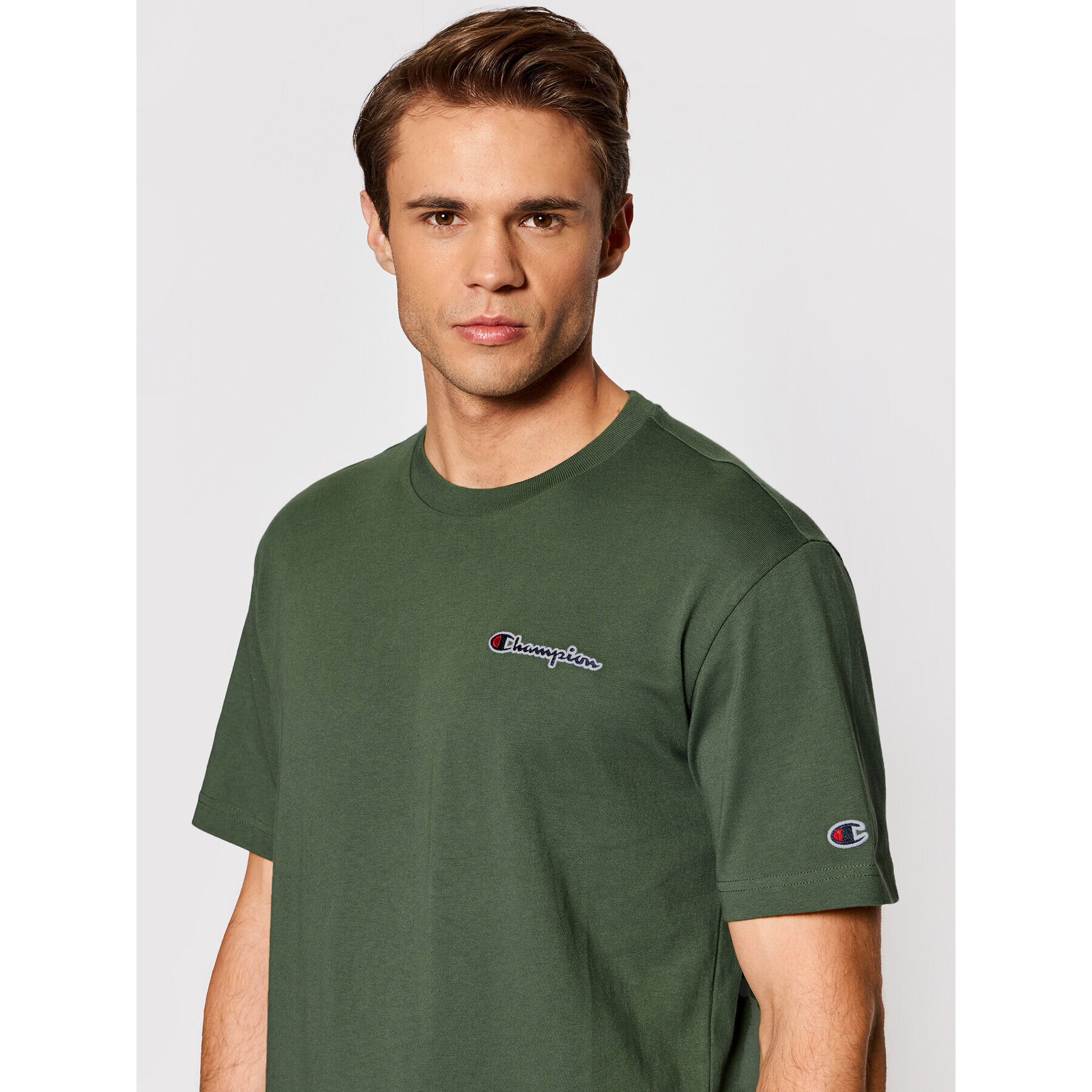 Champion Тишърт Small Script Logo 216480 Зелен Regular Fit - Pepit.bg