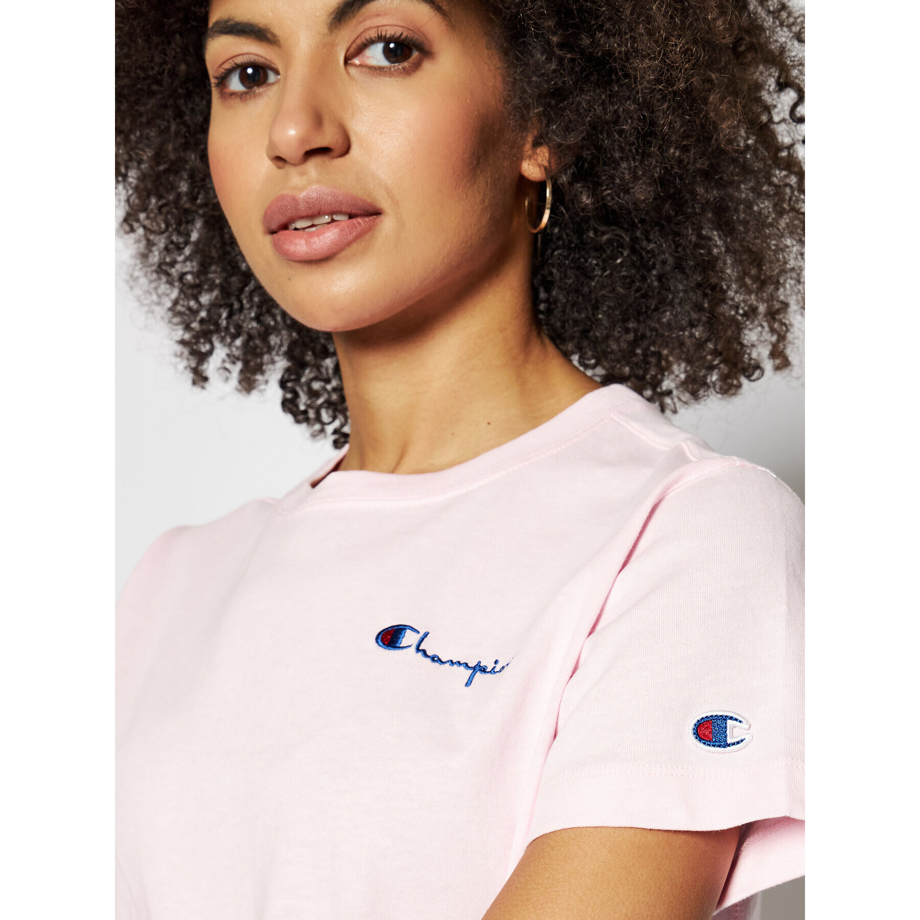 Champion Тишърт Small Script Logo Crew Neck 112195 Розов Regular Fit - Pepit.bg