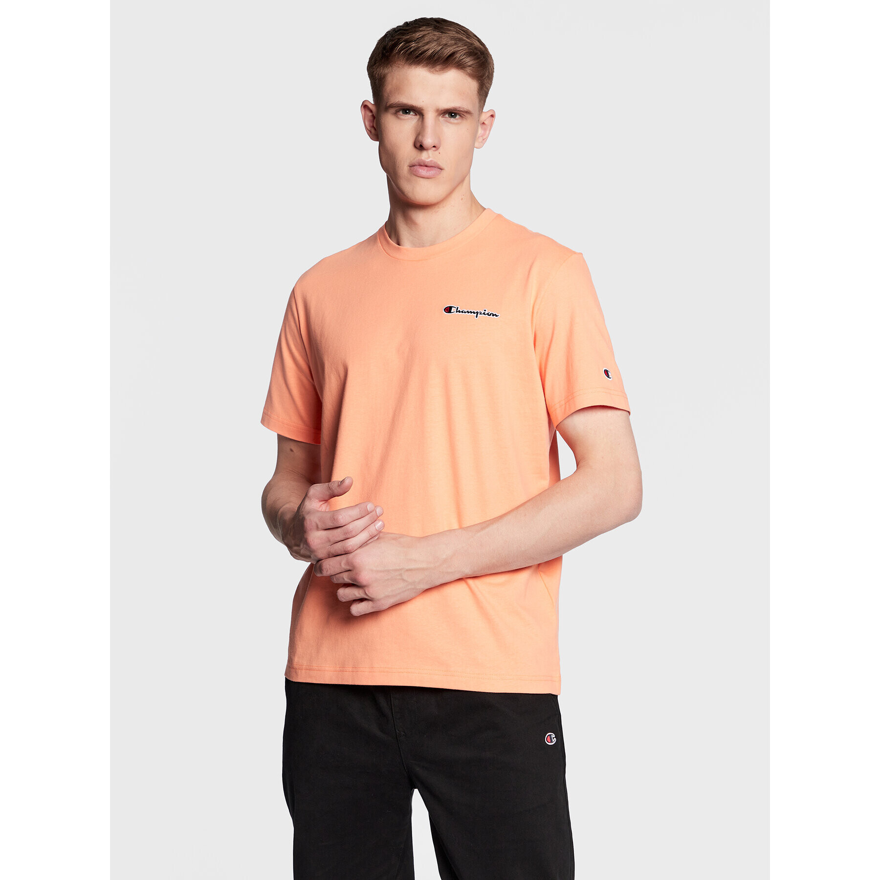 Champion Тишърт Small Script Logo Embroidery 218006 Оранжев Regular Fit - Pepit.bg