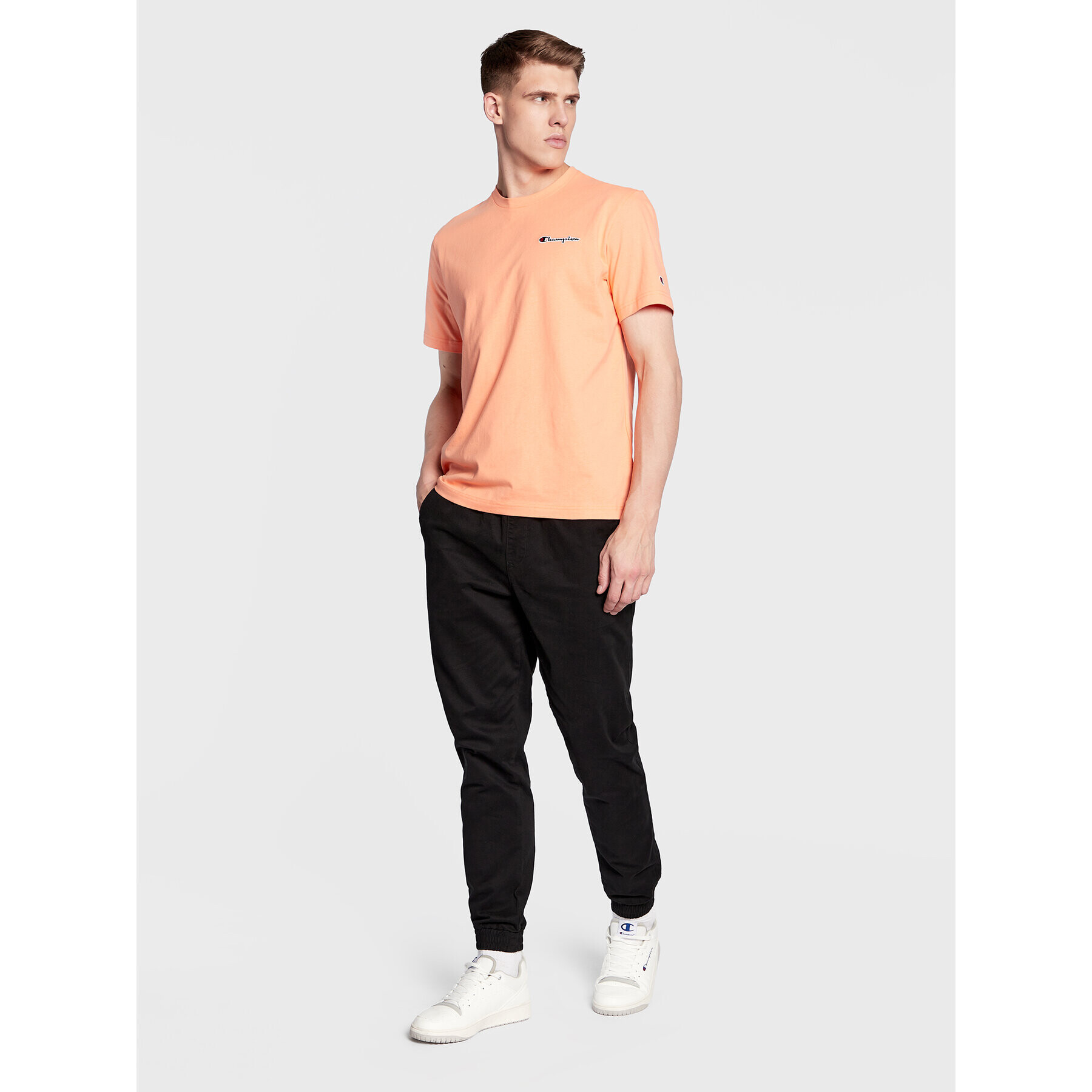 Champion Тишърт Small Script Logo Embroidery 218006 Оранжев Regular Fit - Pepit.bg