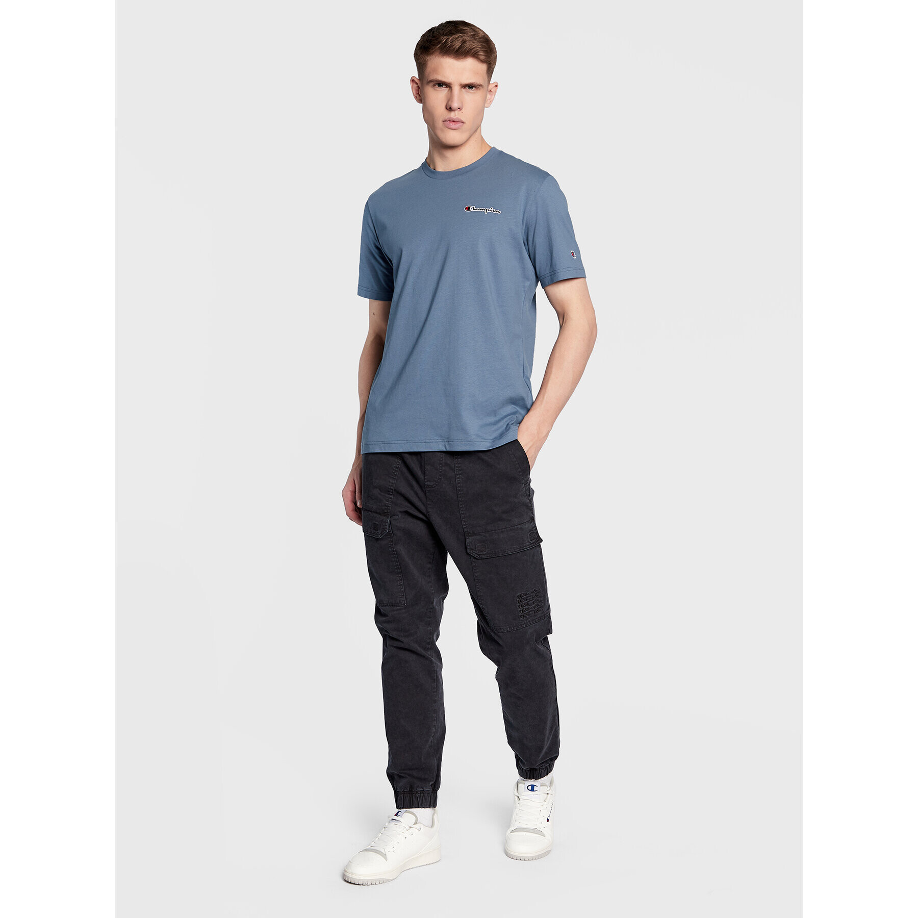 Champion Тишърт Small Script Logo Embroidery 218006 Син Regular Fit - Pepit.bg