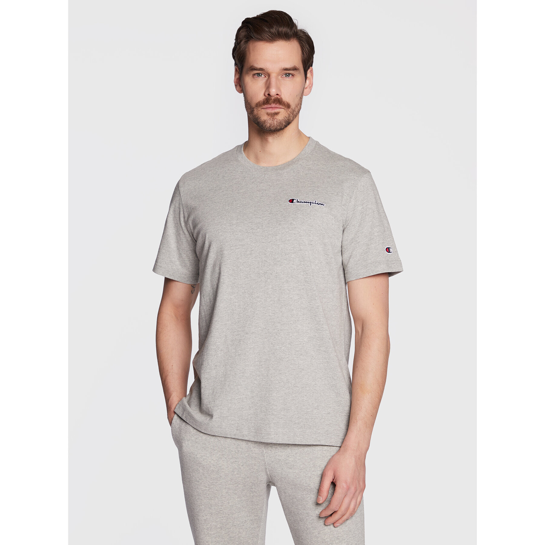 Champion Тишърт Small Script Logo Embroidery 218006 Сив Regular Fit - Pepit.bg