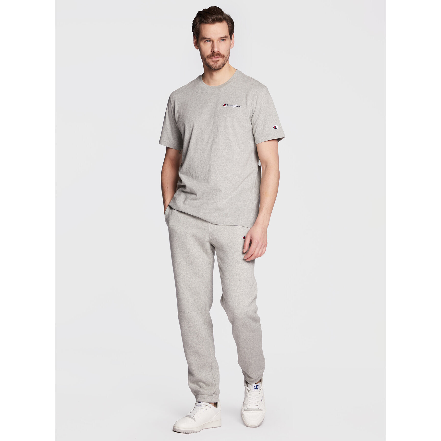 Champion Тишърт Small Script Logo Embroidery 218006 Сив Regular Fit - Pepit.bg
