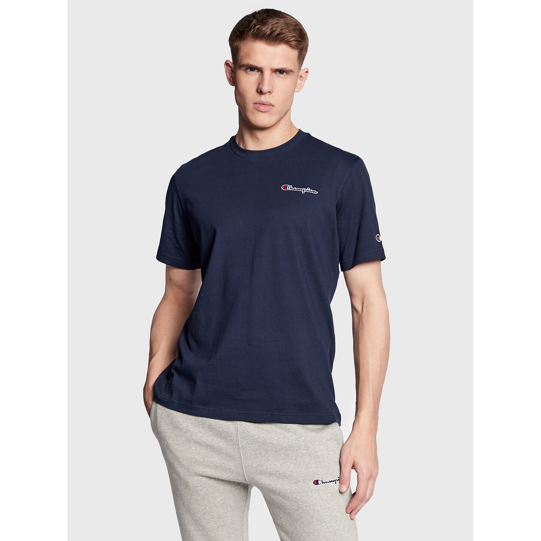 Champion Тишърт Small Script Logo Embroidery 218006 Тъмносин Regular Fit - Pepit.bg