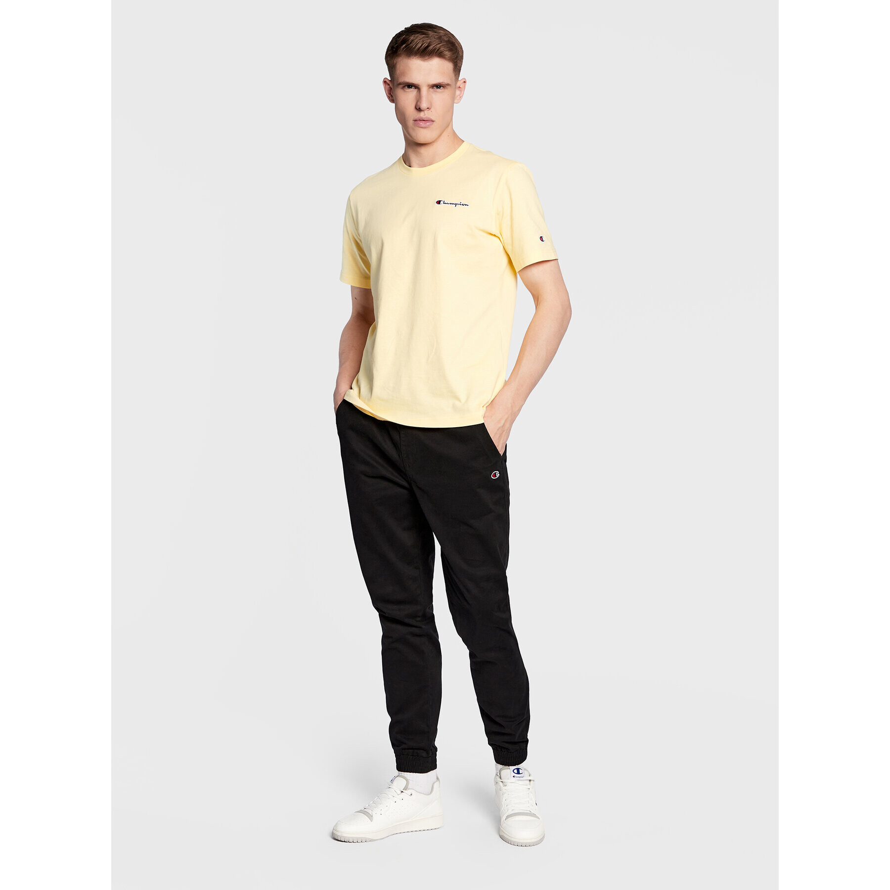Champion Тишърт Small Script Logo Embroidery 218006 Жълт Regular Fit - Pepit.bg