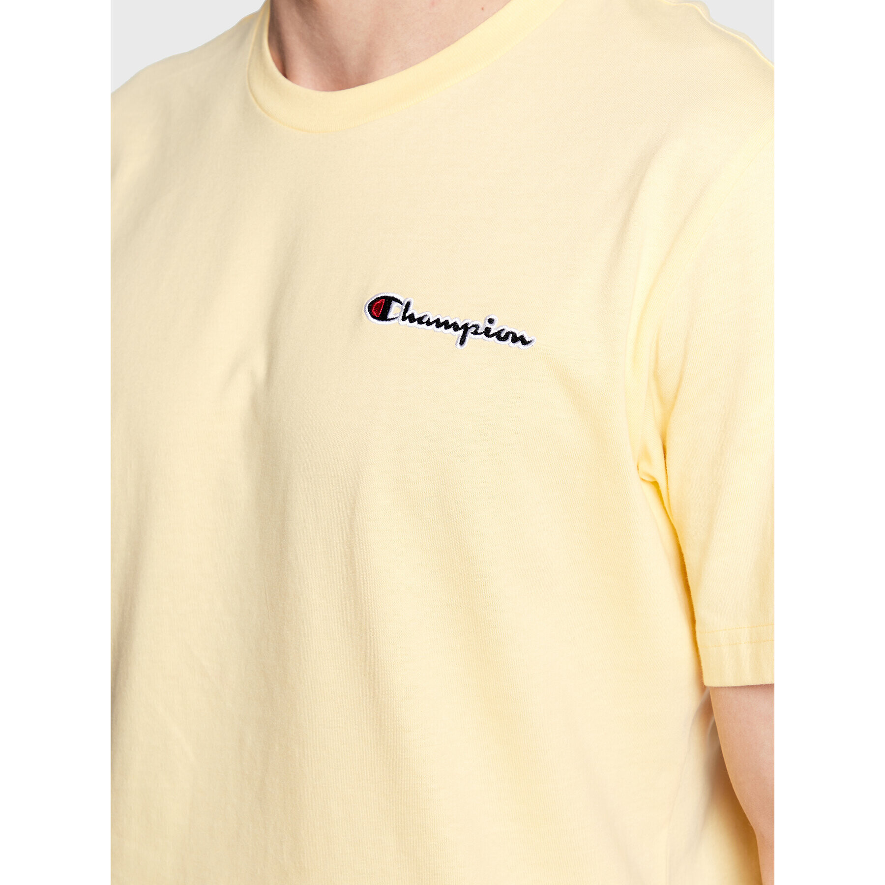 Champion Тишърт Small Script Logo Embroidery 218006 Жълт Regular Fit - Pepit.bg
